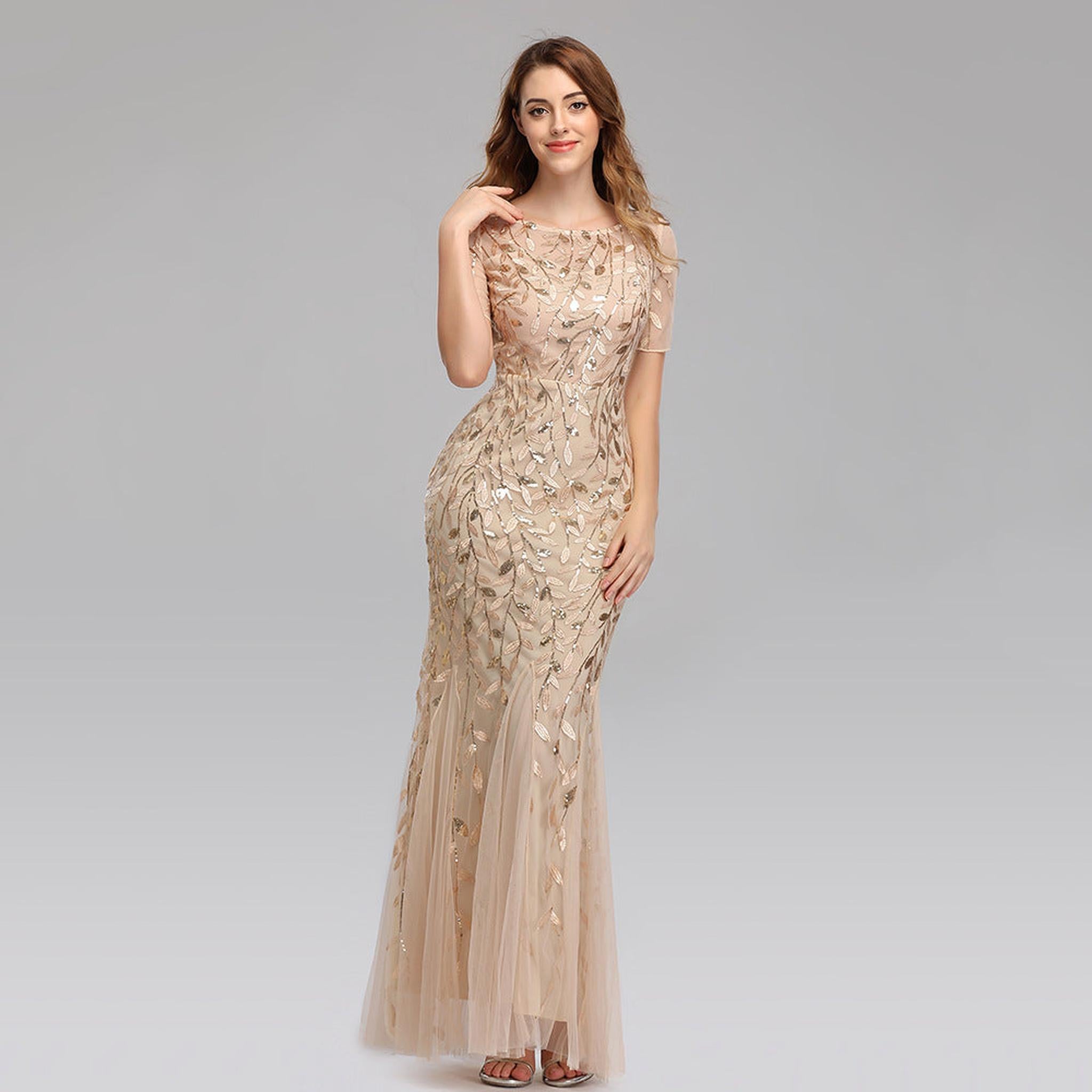 Horizon Essentials | Pearl Mesh Fishtail Evening Dress