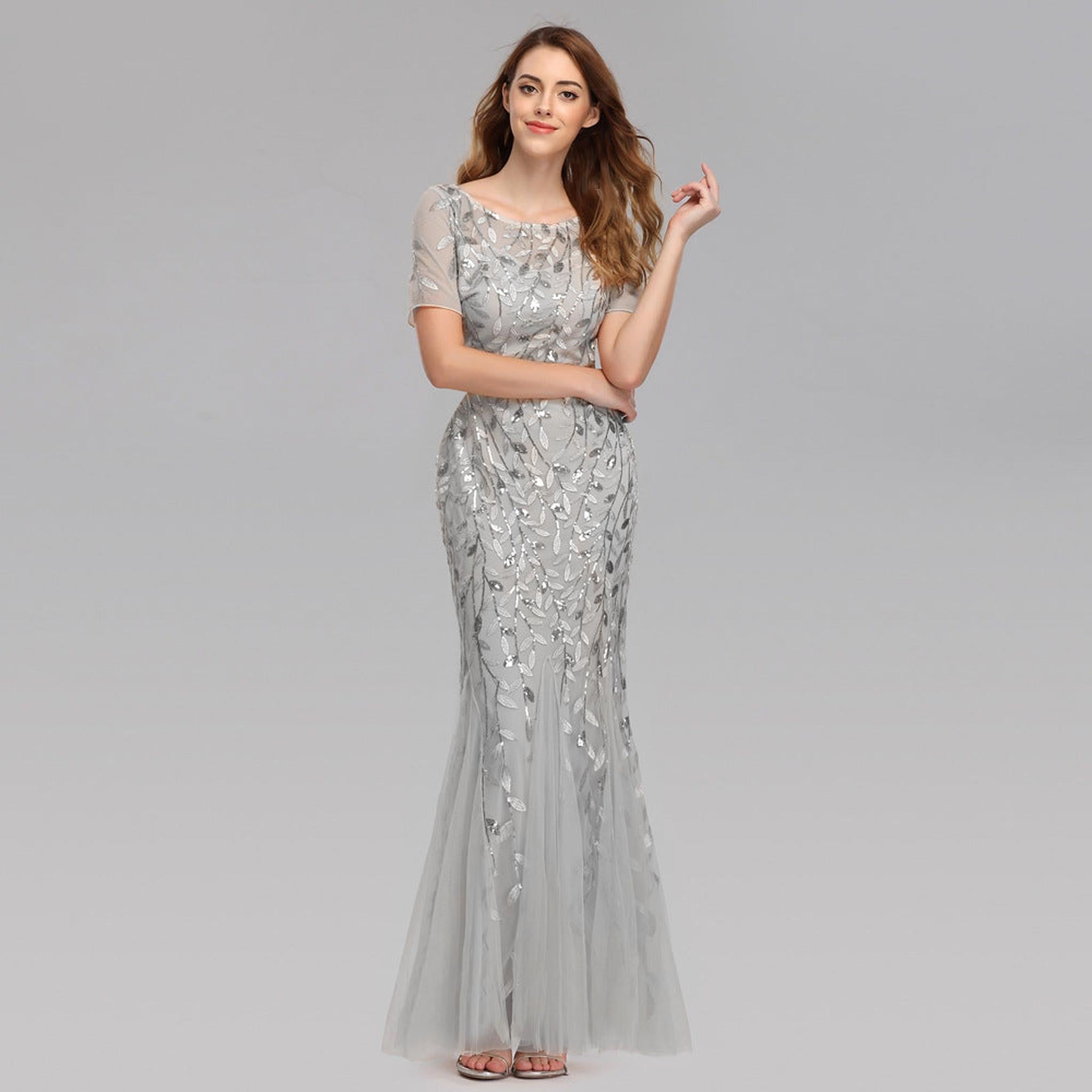 Horizon Essentials | Pearl Mesh Fishtail Evening Dress
