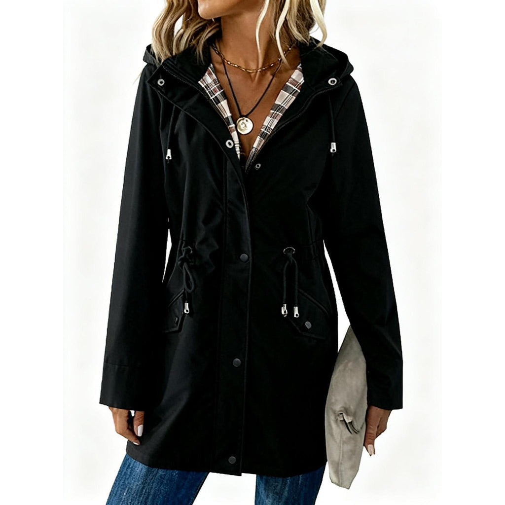 Horizon Essentials | Plaid Drawstring Hooded Coat