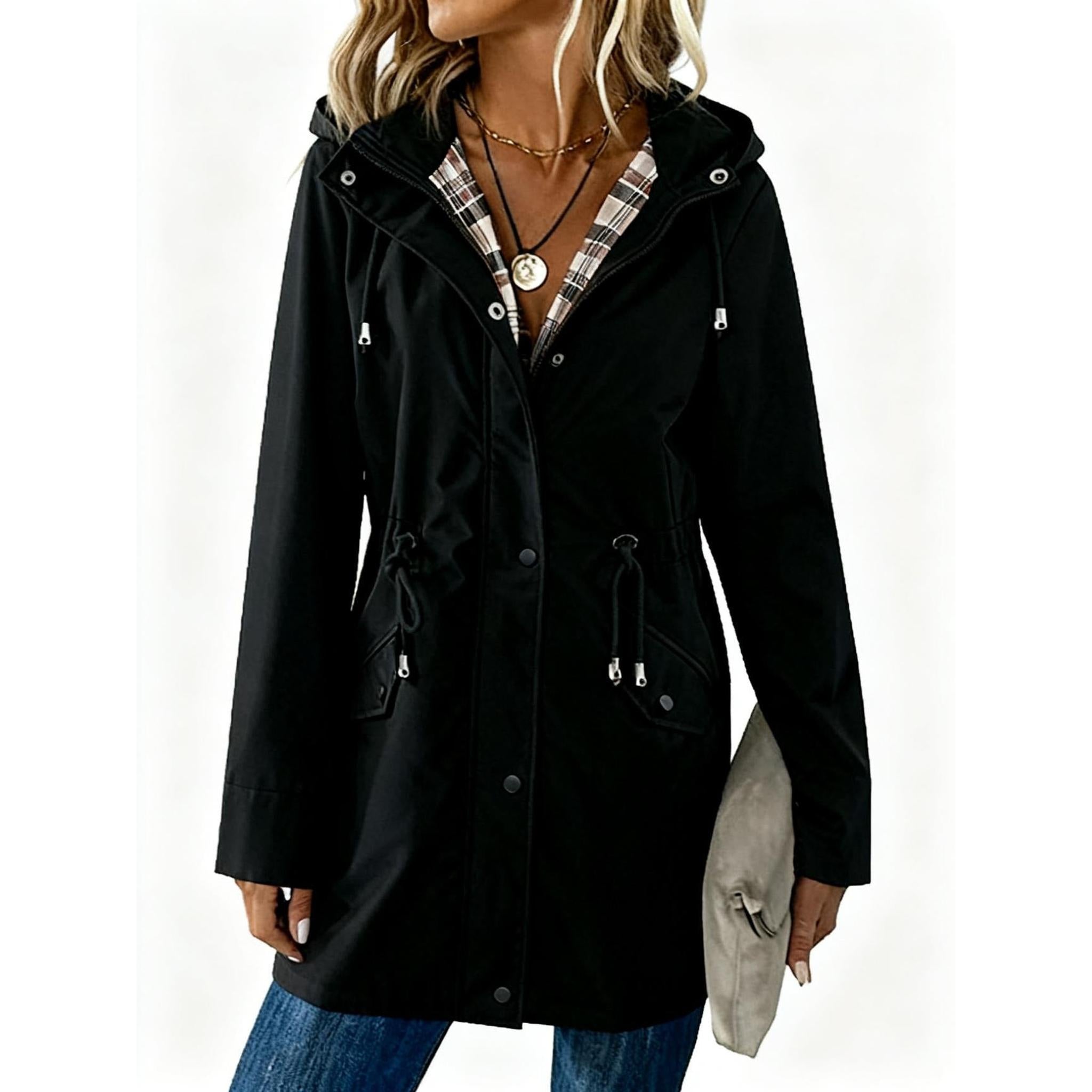 Horizon Essentials | Plaid Drawstring Hooded Coat