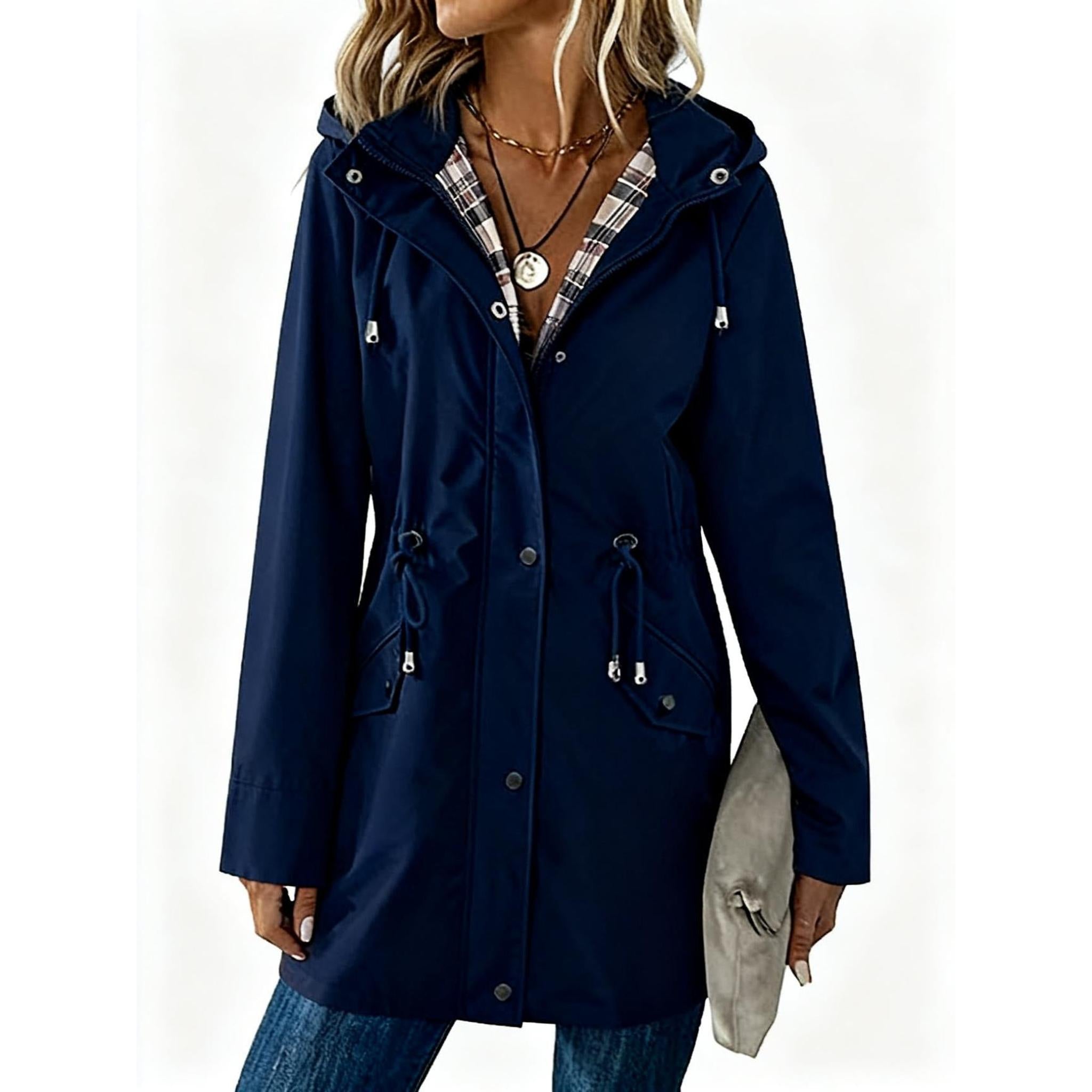 Horizon Essentials | Plaid Drawstring Hooded Coat