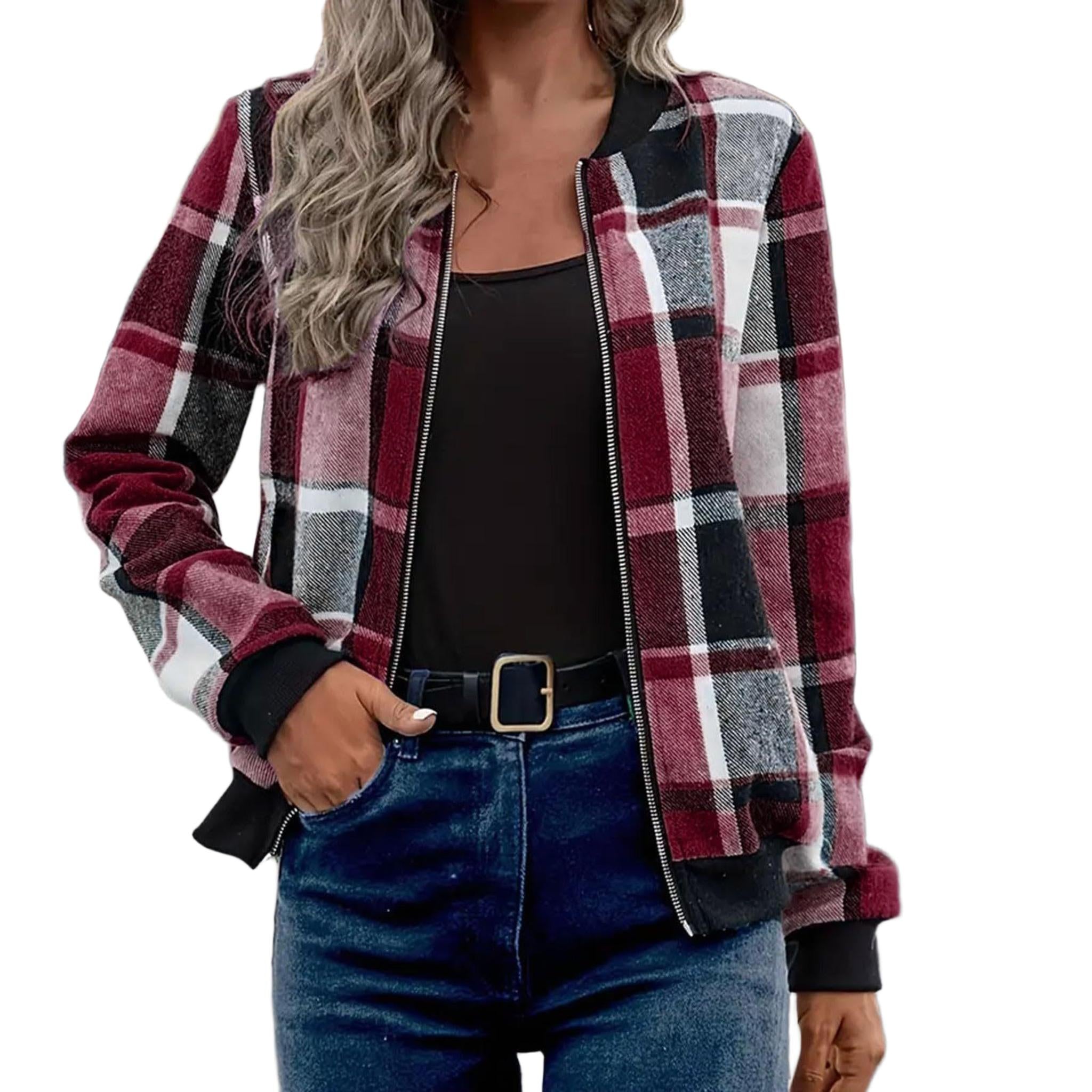 Horizon Essentials | Plaid Zip-Up Baseball Jacket