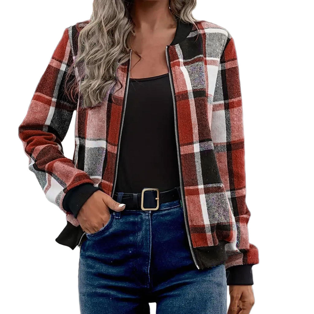 Horizon Essentials | Plaid Zip-Up Baseball Jacket