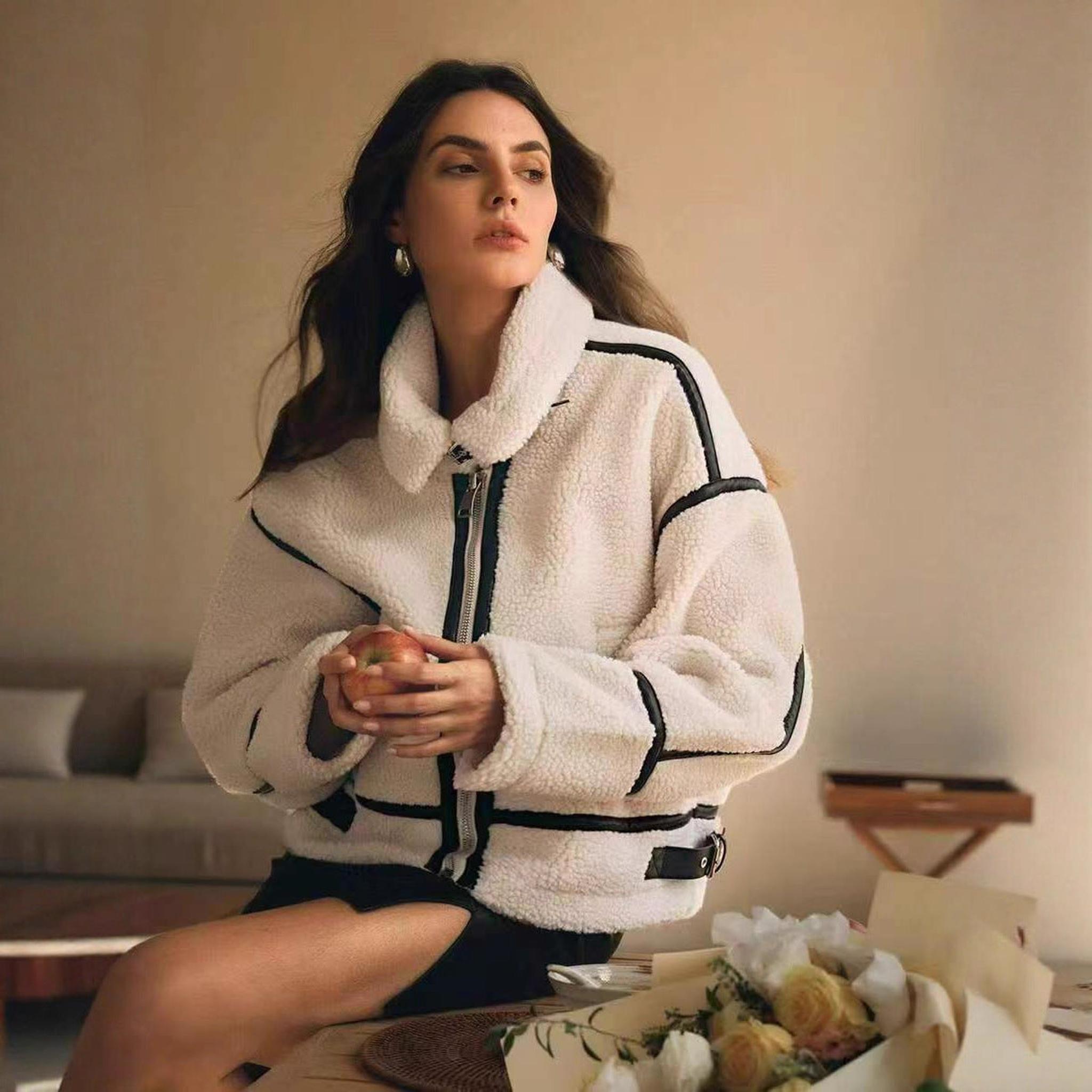 Horizon Essentials | Premium Apricot Mohair Biker Jacket