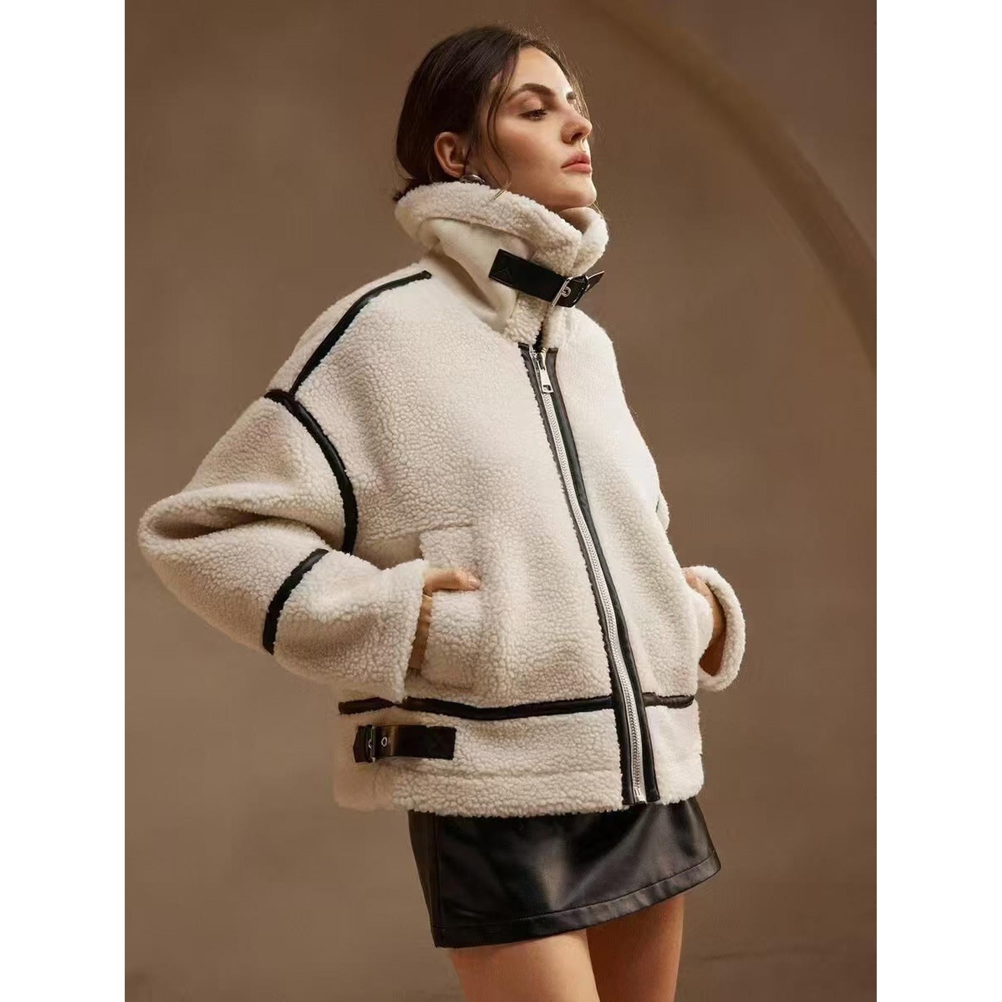 Horizon Essentials | Premium Apricot Mohair Biker Jacket