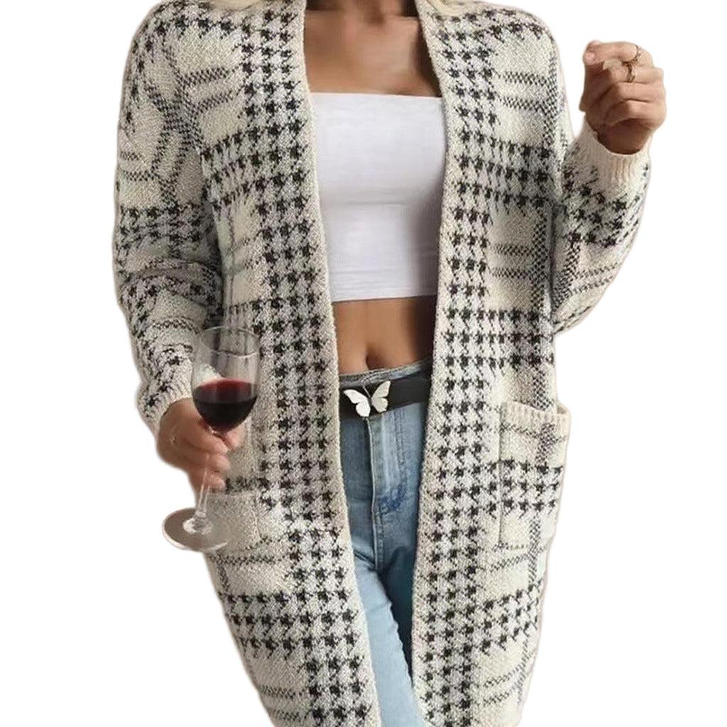 Horizon Essentials | Premium Mid-Length Houndstooth Cardigan
