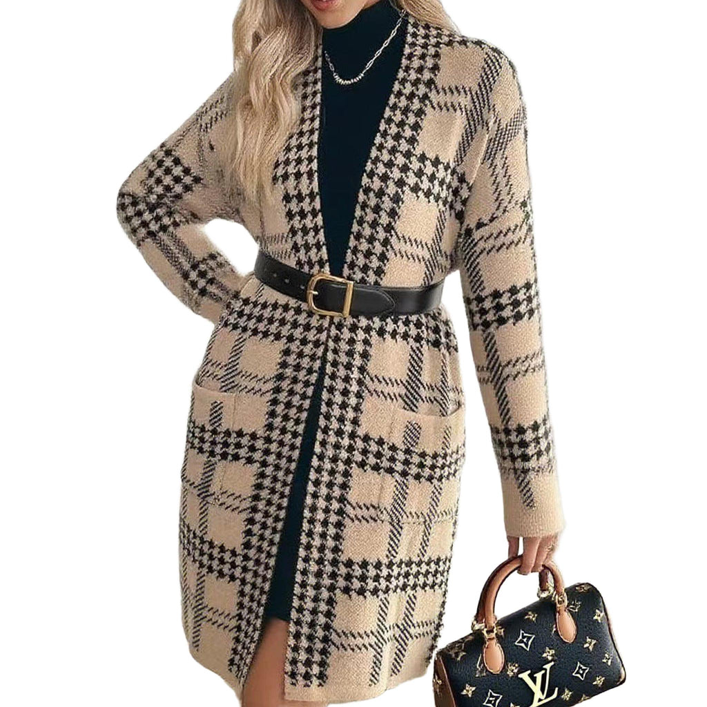 Horizon Essentials | Premium Mid-Length Houndstooth Cardigan