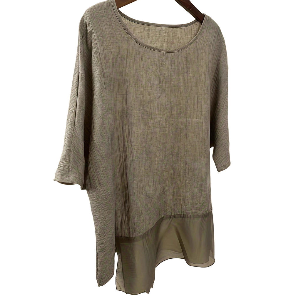 Horizon Essentials | Premium Patchwork Linen-Blend Batwing Top