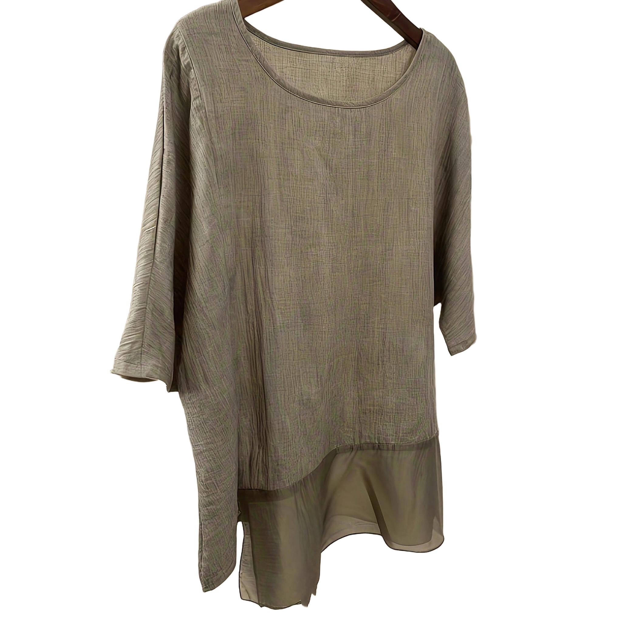 Horizon Essentials | Premium Patchwork Linen-Blend Batwing Top