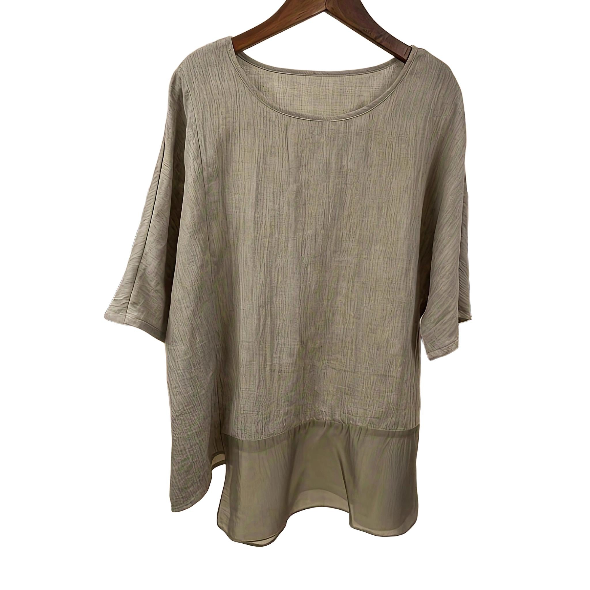 Horizon Essentials | Premium Patchwork Linen-Blend Batwing Top
