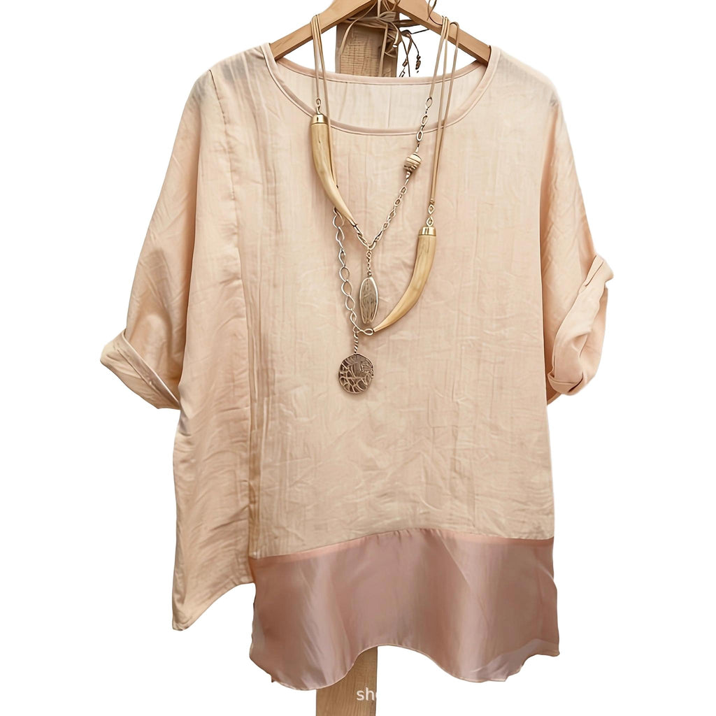Horizon Essentials | Premium Patchwork Linen-Blend Batwing Top