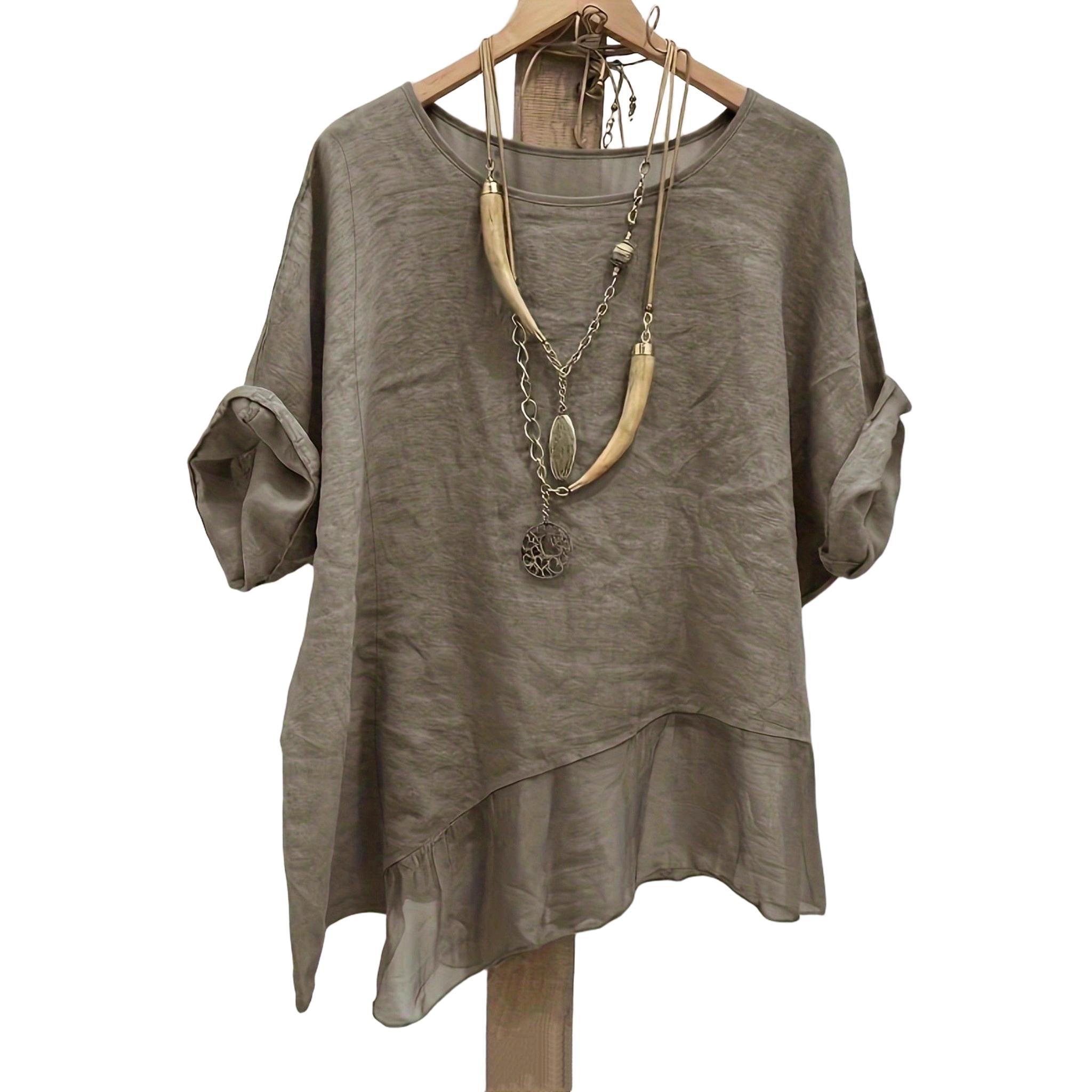 Horizon Essentials | Premium Patchwork Linen-Blend Batwing Top