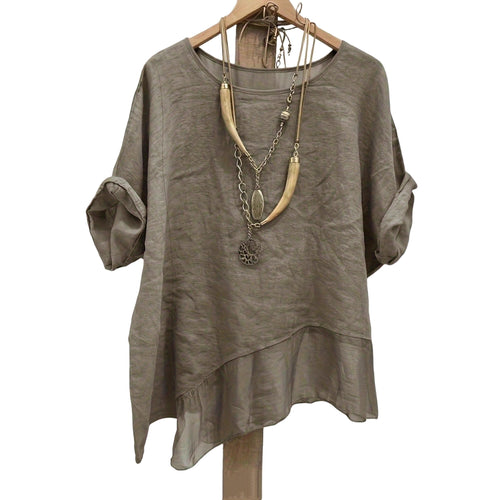 Horizon Essentials | Premium Patchwork Linen-Blend Batwing Top