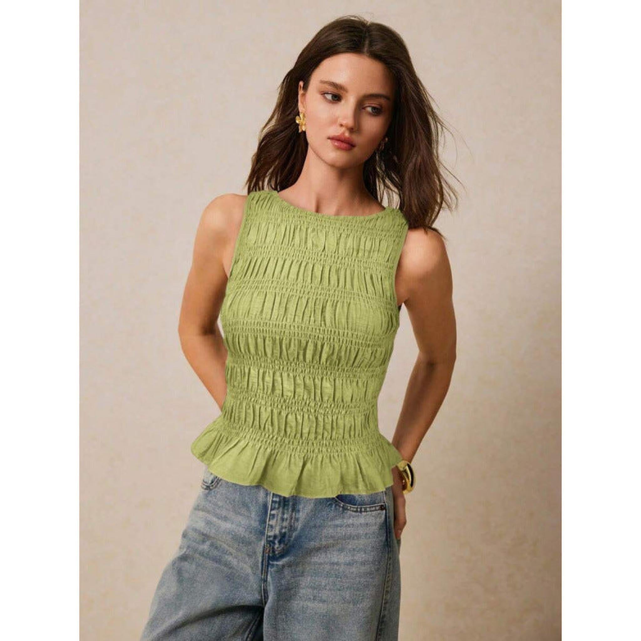 Horizon Essentials | Premium Solid-Color Pleated Tank Top