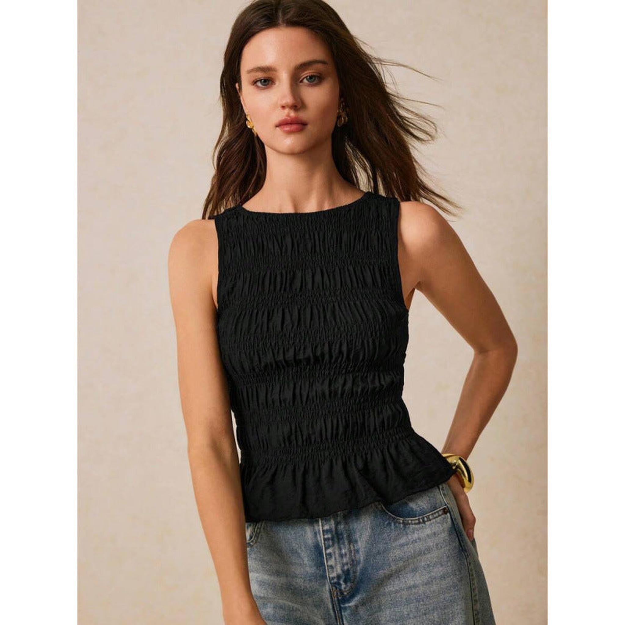 Horizon Essentials | Premium Solid-Color Pleated Tank Top