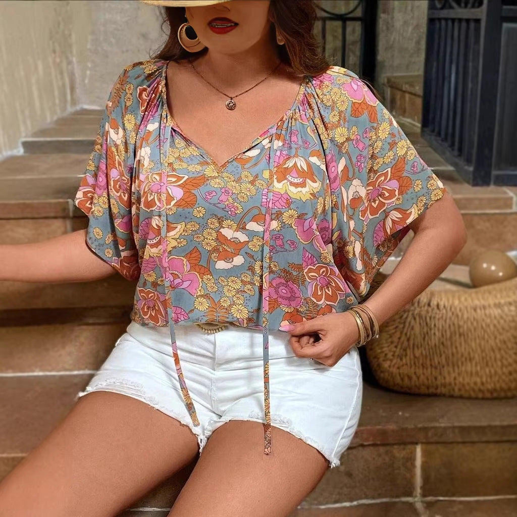 Horizon Essentials | Relaxed Printed V-Neck Top