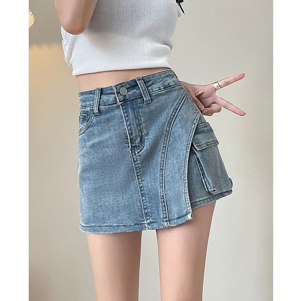 Horizon Essentials | Retro Distressed Asymmetrical Mini Skirt