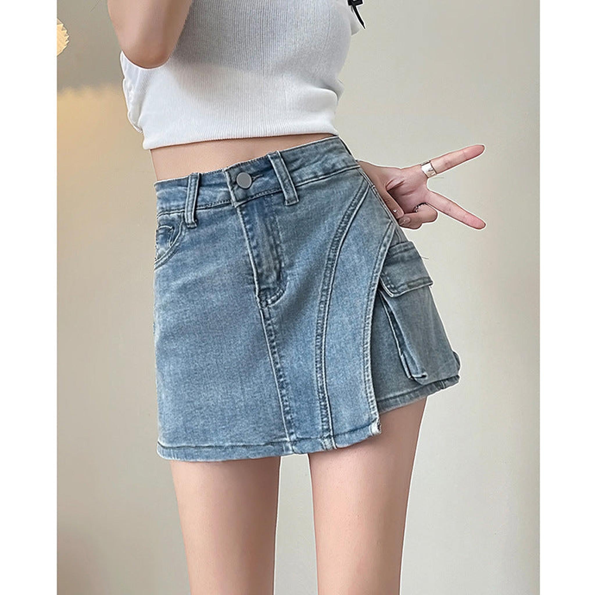 Horizon Essentials | Retro Distressed Asymmetrical Mini Skirt