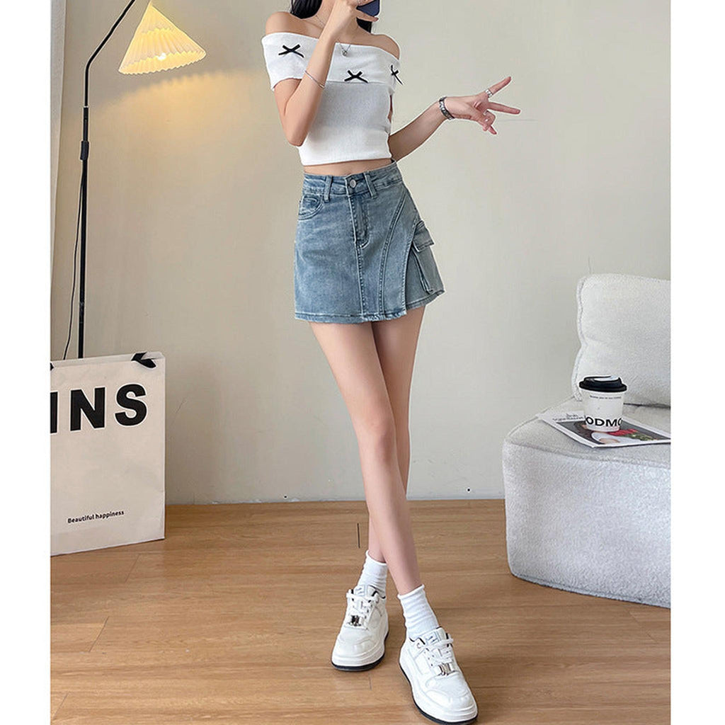 Horizon Essentials | Retro Distressed Asymmetrical Mini Skirt