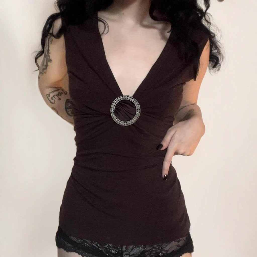 Horizon Essentials | Rhinestone Embellished Deep V-Neck Vest