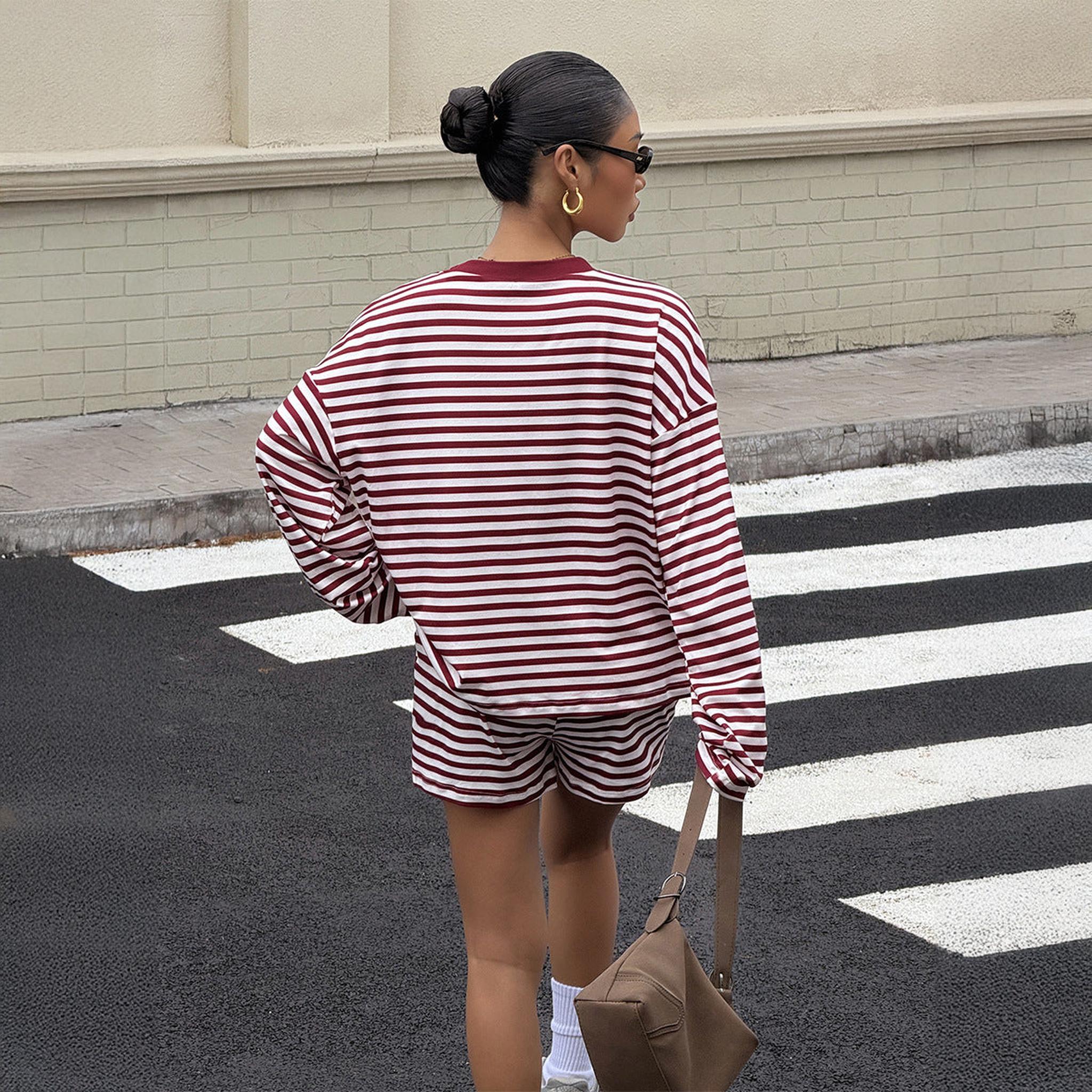 Horizon Essentials | Sassy Striped Shorts Long-Sleeve Set