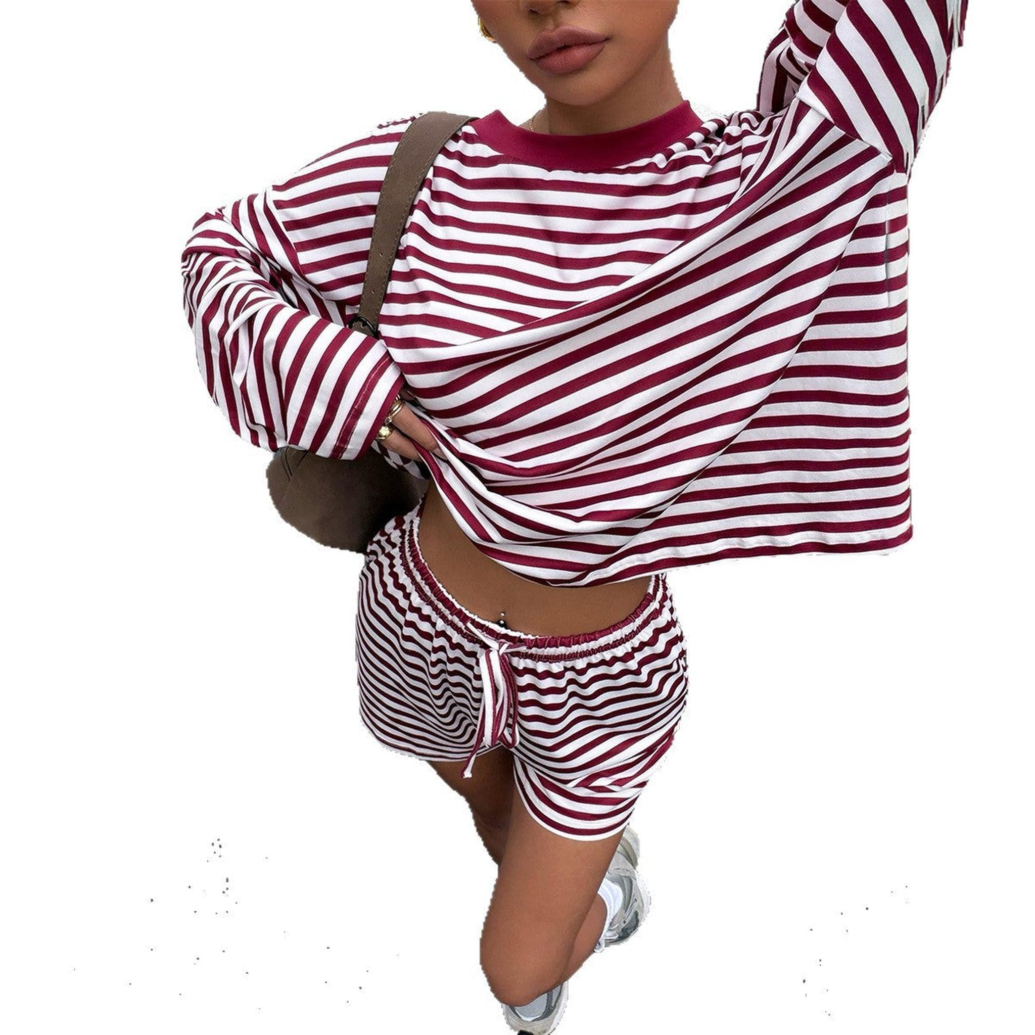 Horizon Essentials | Sassy Striped Shorts Long-Sleeve Set