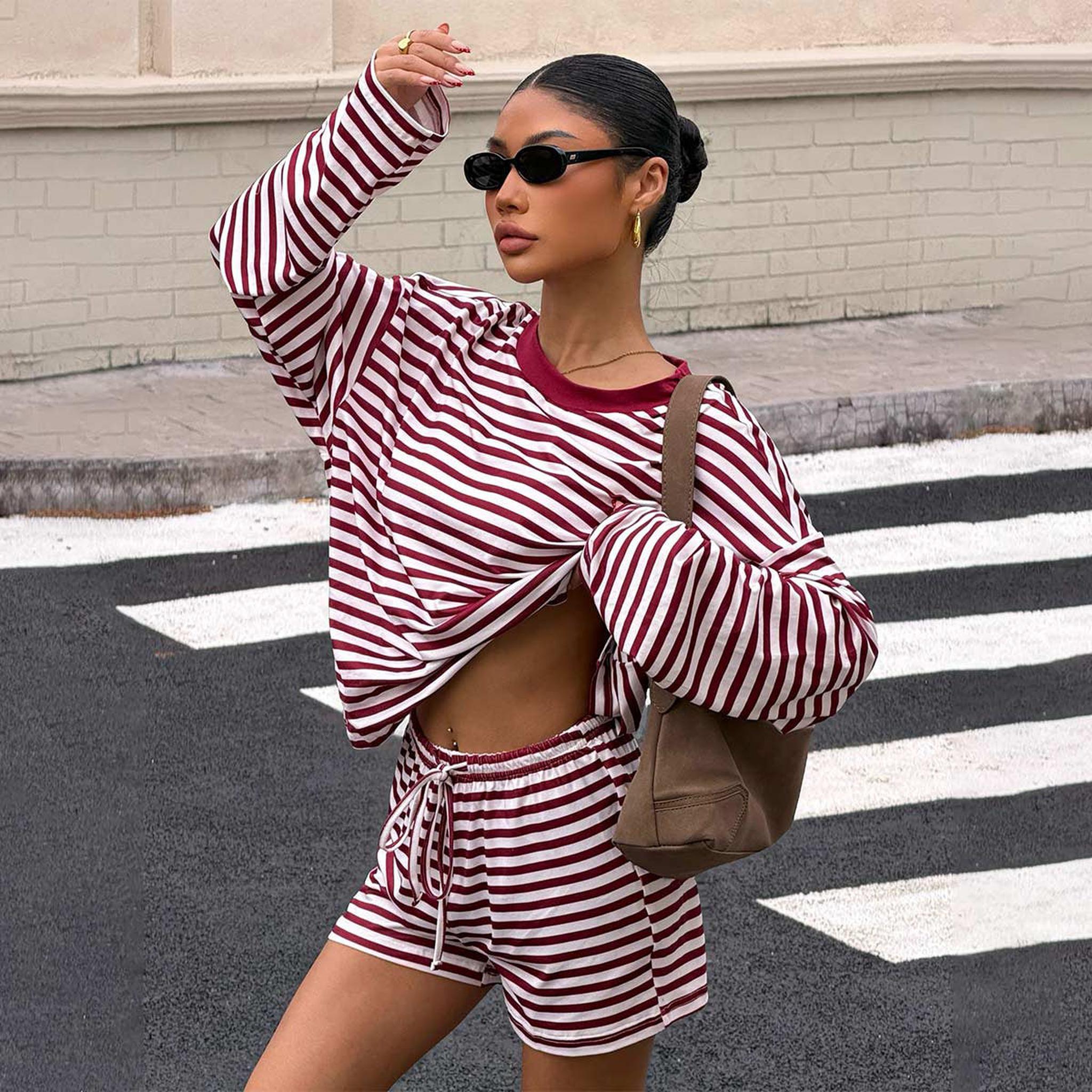 Horizon Essentials | Sassy Striped Shorts Long-Sleeve Set