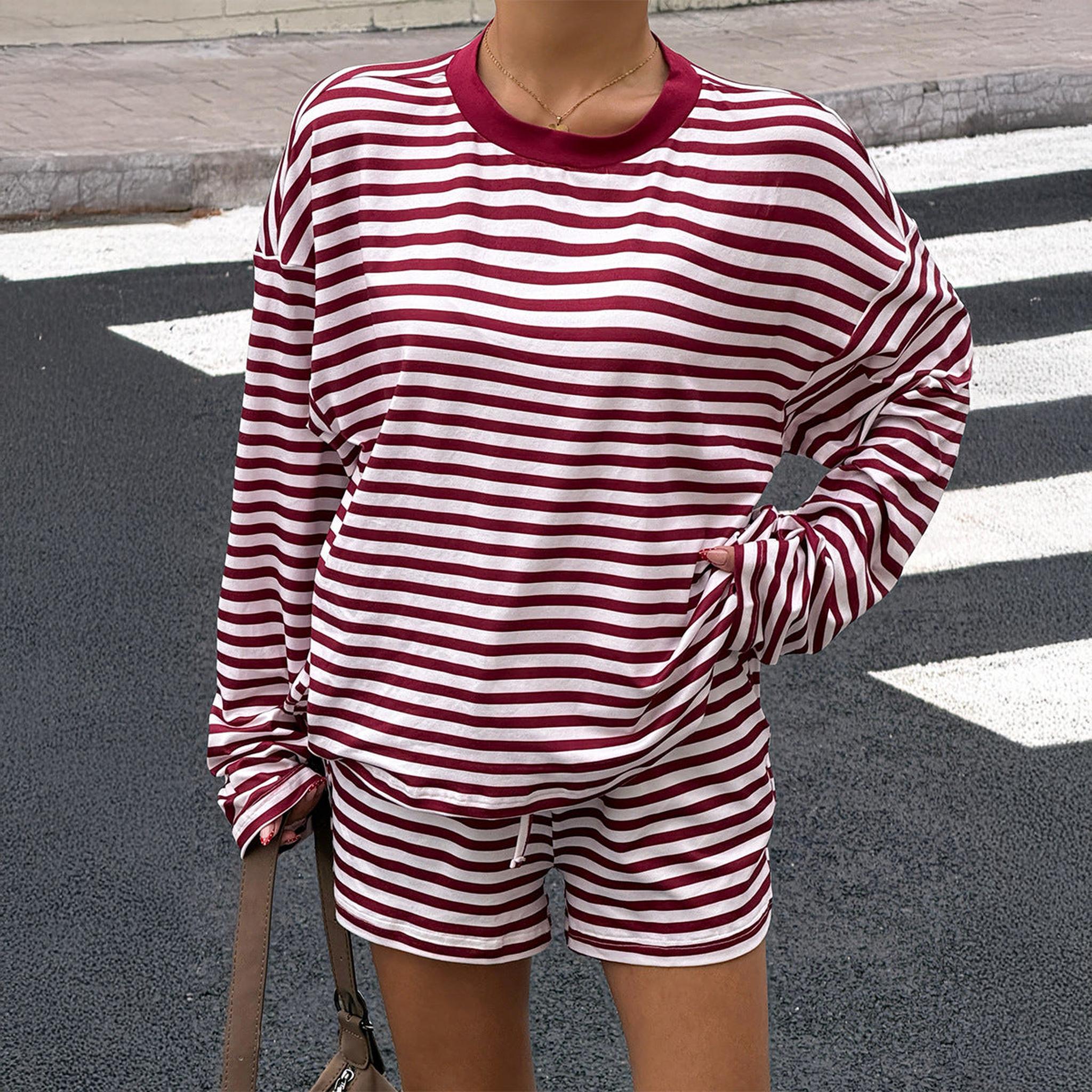 Horizon Essentials | Sassy Striped Shorts Long-Sleeve Set