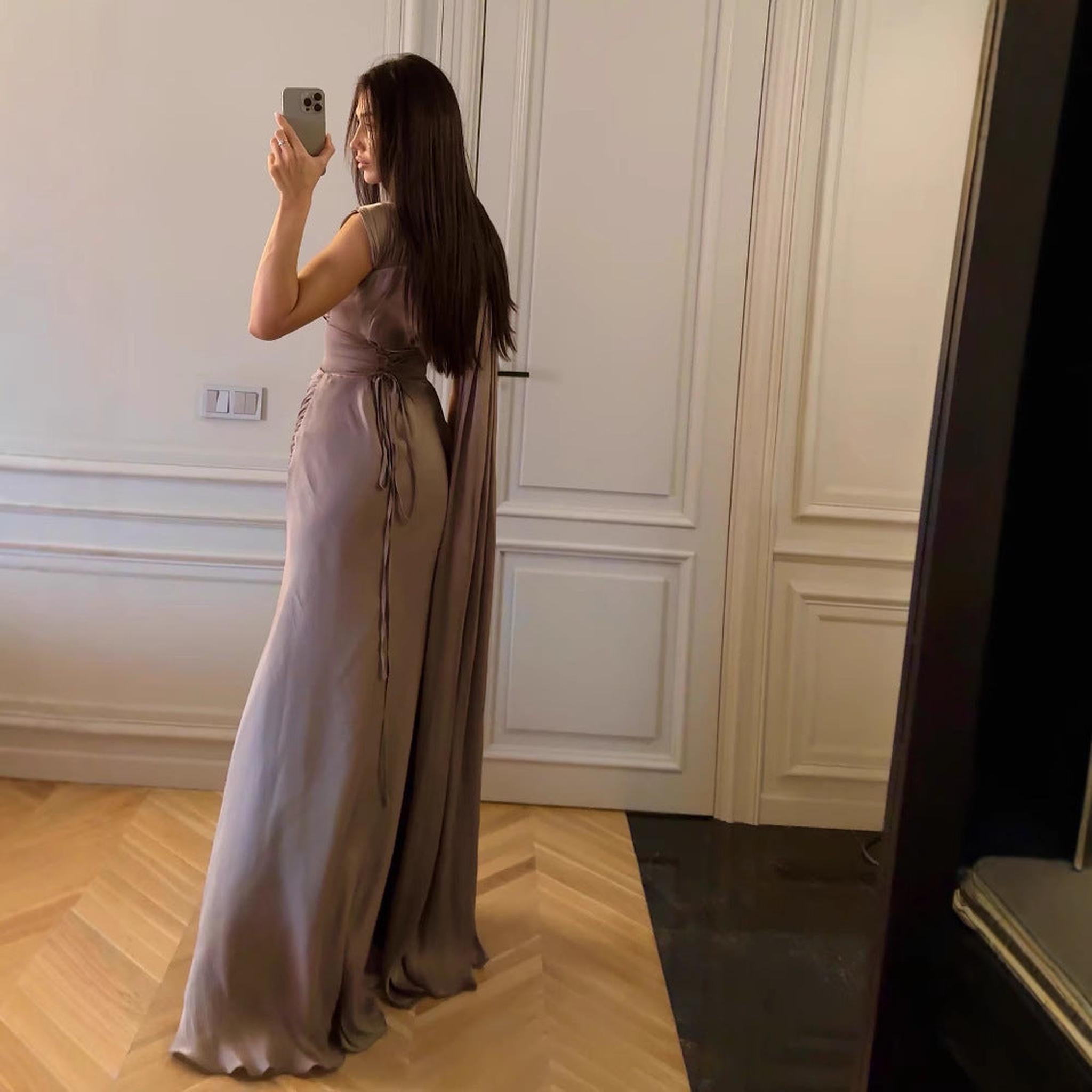 Horizon Essentials | Satin Pleated Ribbon Evening Dress