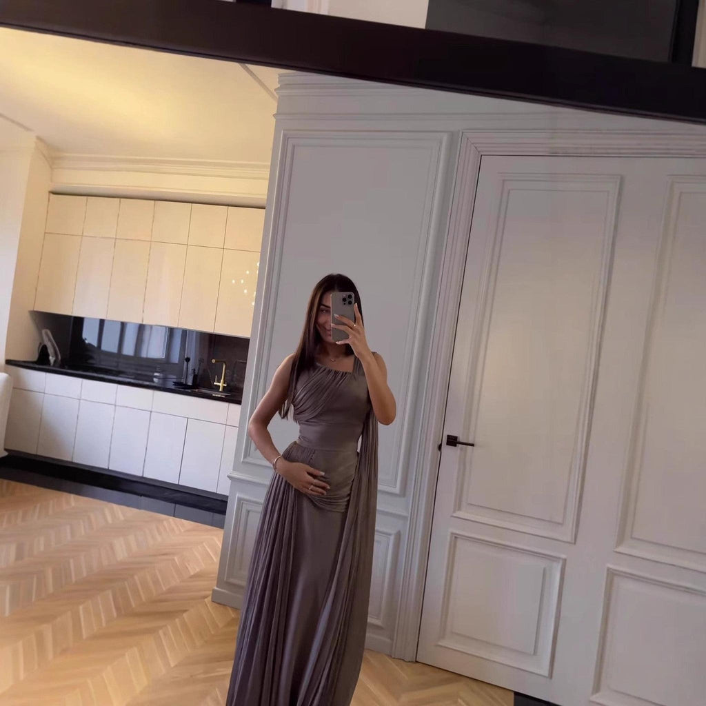 Horizon Essentials | Satin Pleated Ribbon Evening Dress