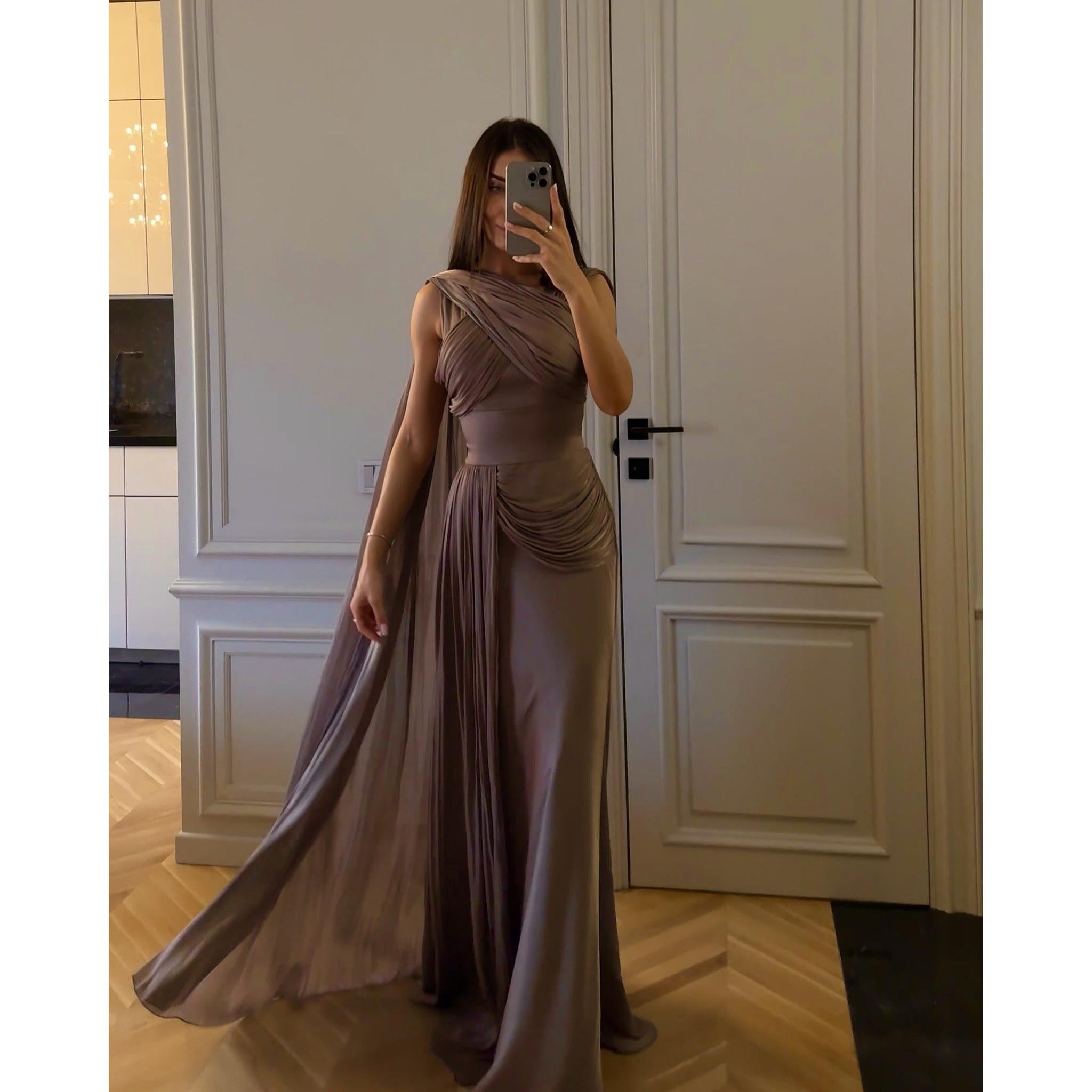 Horizon Essentials | Satin Pleated Ribbon Evening Dress