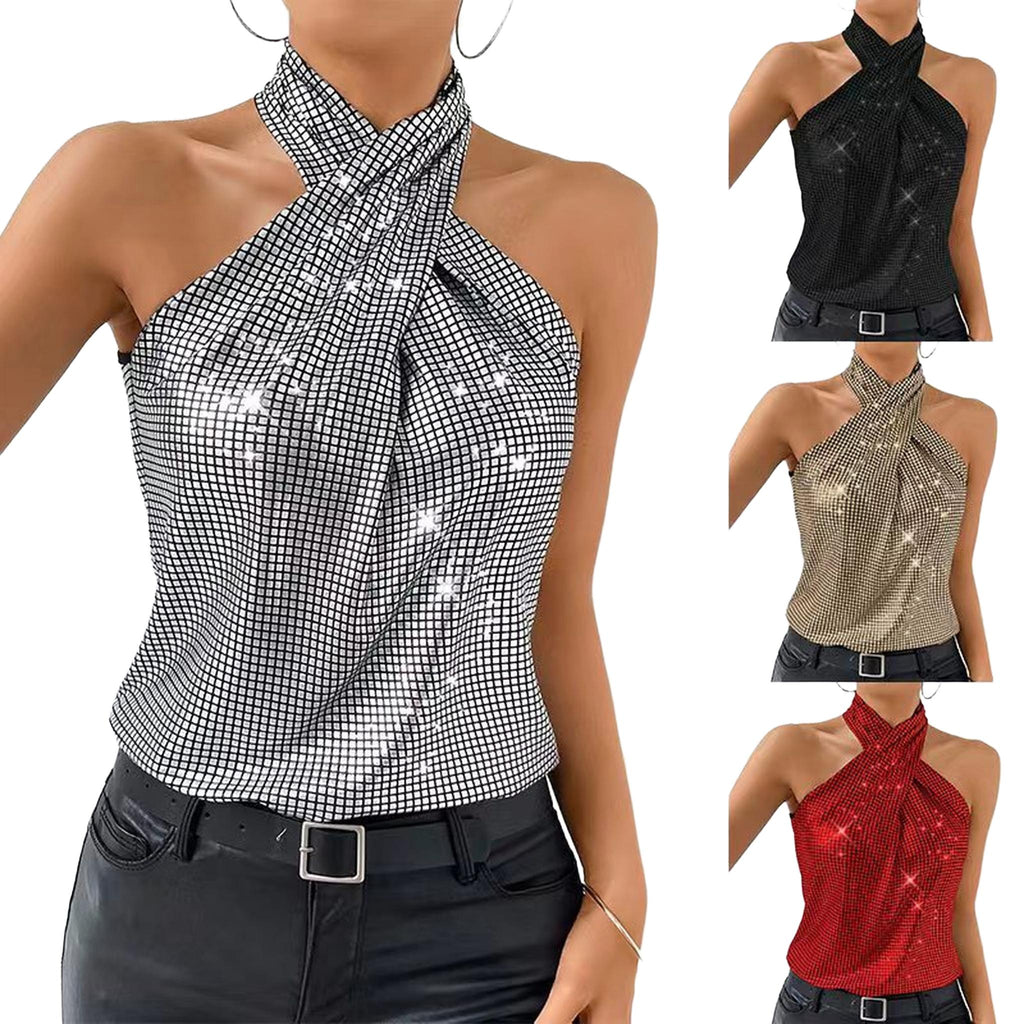 Horizon Essentials | Sequin Halter Backless Top