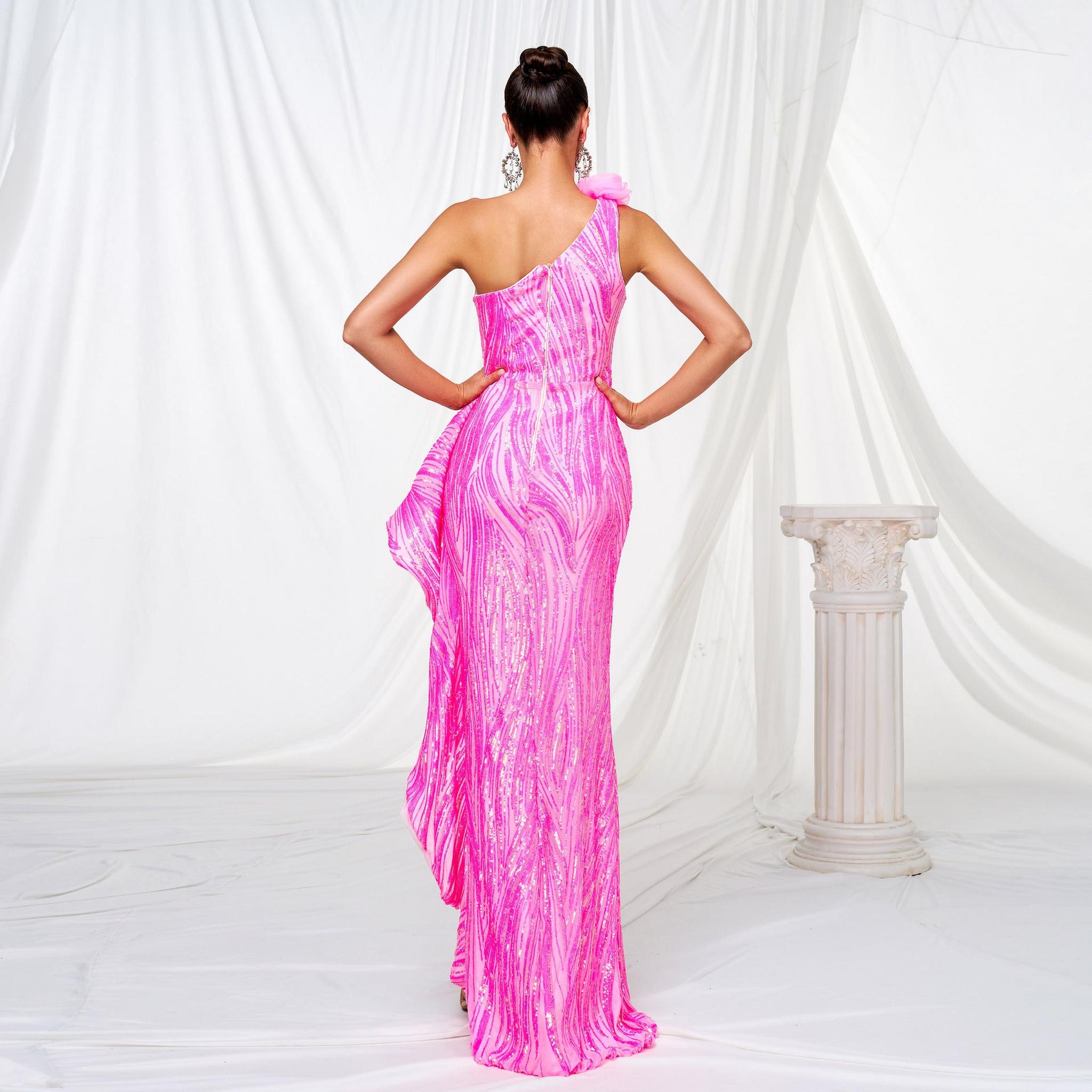 Horizon Essentials | Sequined One-Shoulder Diagonal Evening Dress