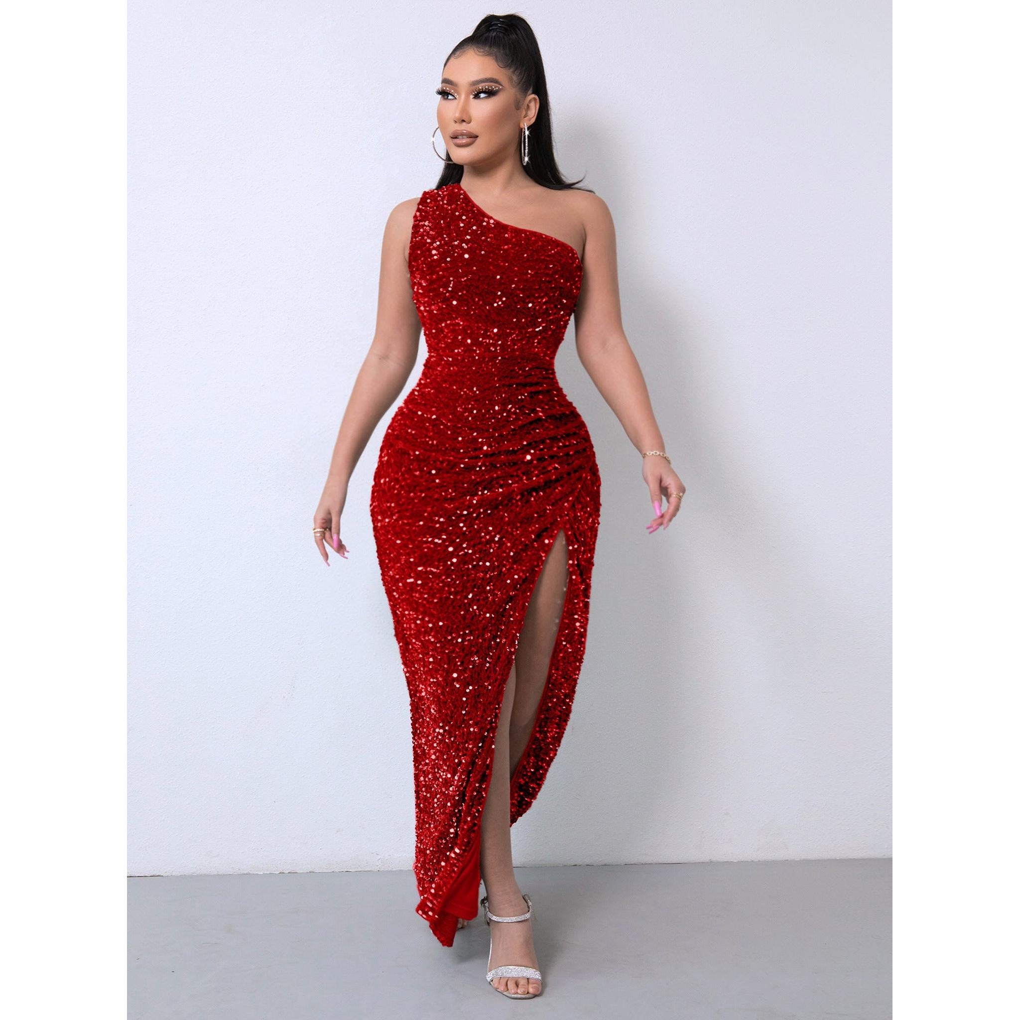 Horizon Essentials | Sequined One Shoulder Slit Dress