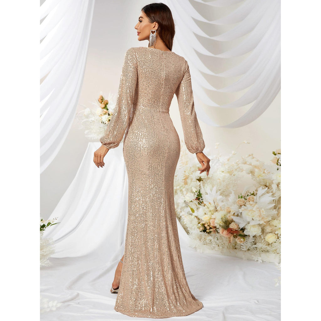 Horizon Essentials | Sequined V-Neck Long Sleeve Dress