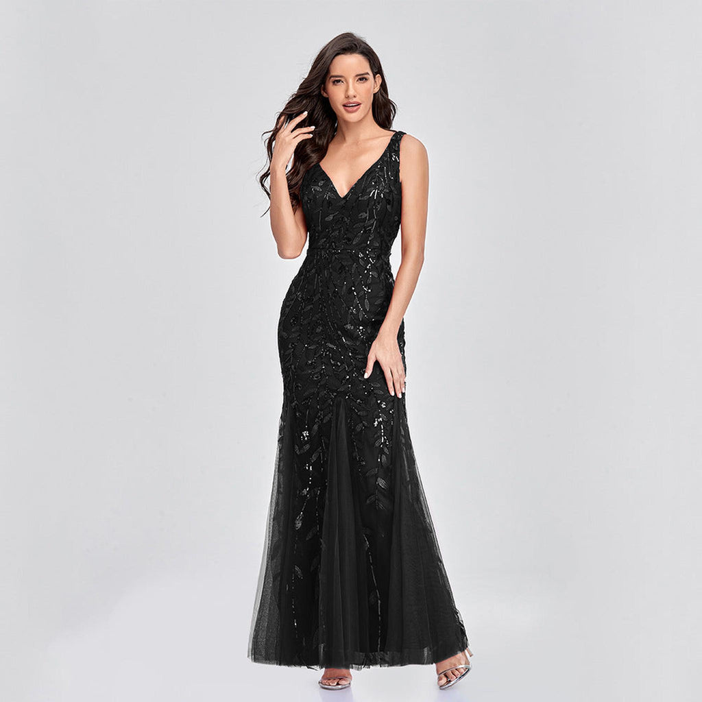 Horizon Essentials | Sleeveless V-Neck Embroidered Sequin Dress