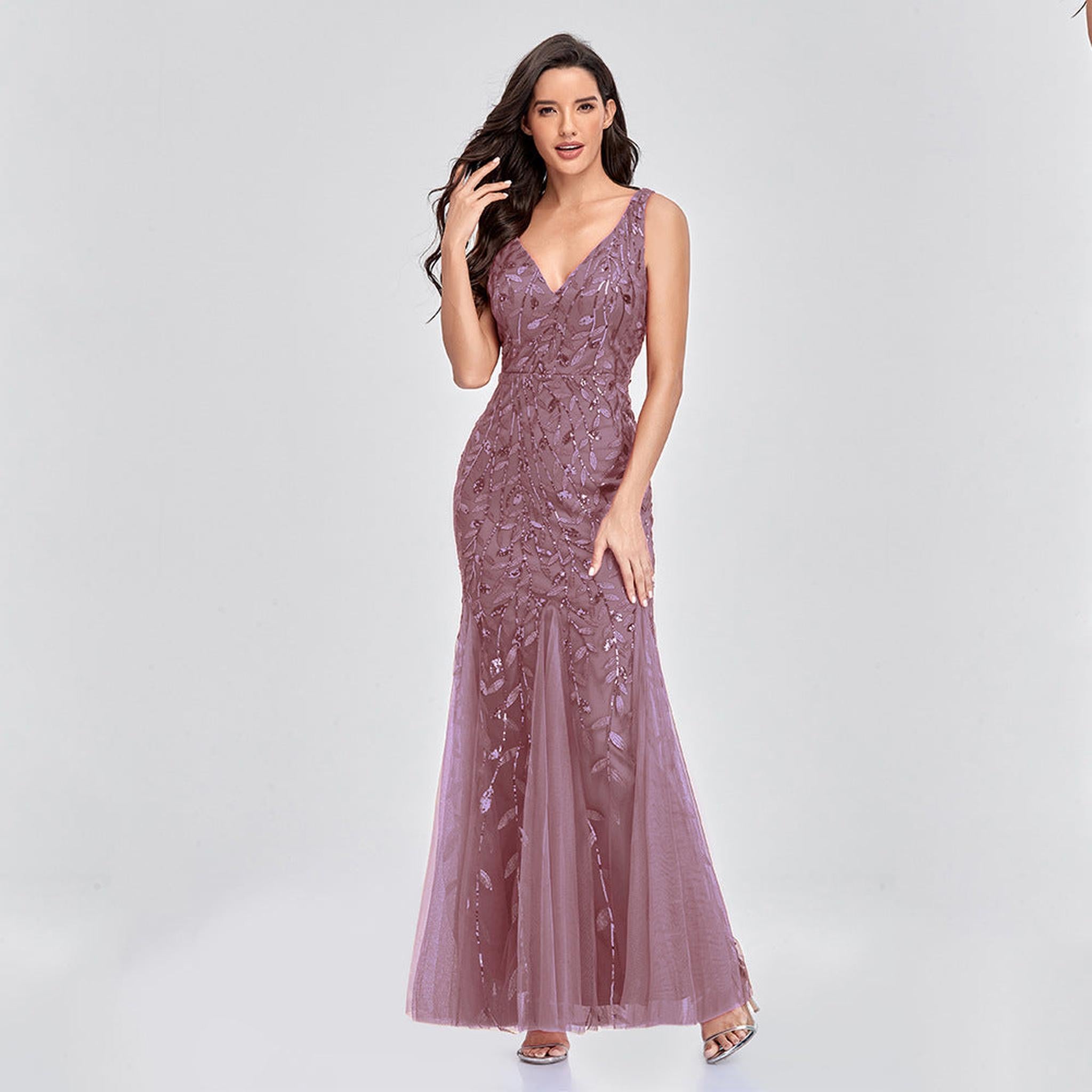 Horizon Essentials | Sleeveless V-Neck Embroidered Sequin Dress