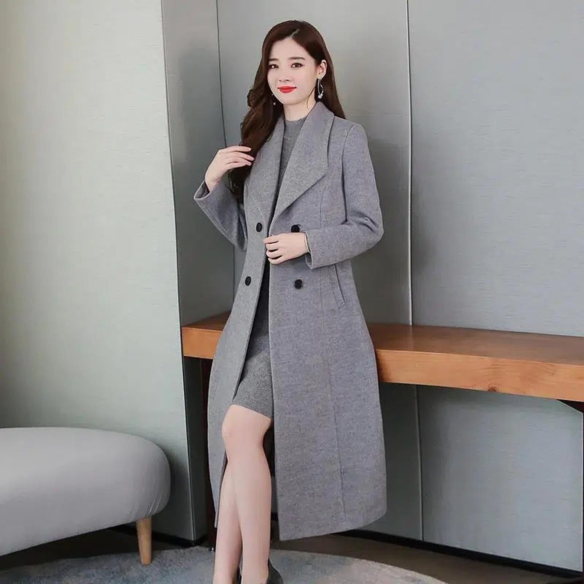 Horizon Essentials | Slim Woolen Polyester Lapel Coat