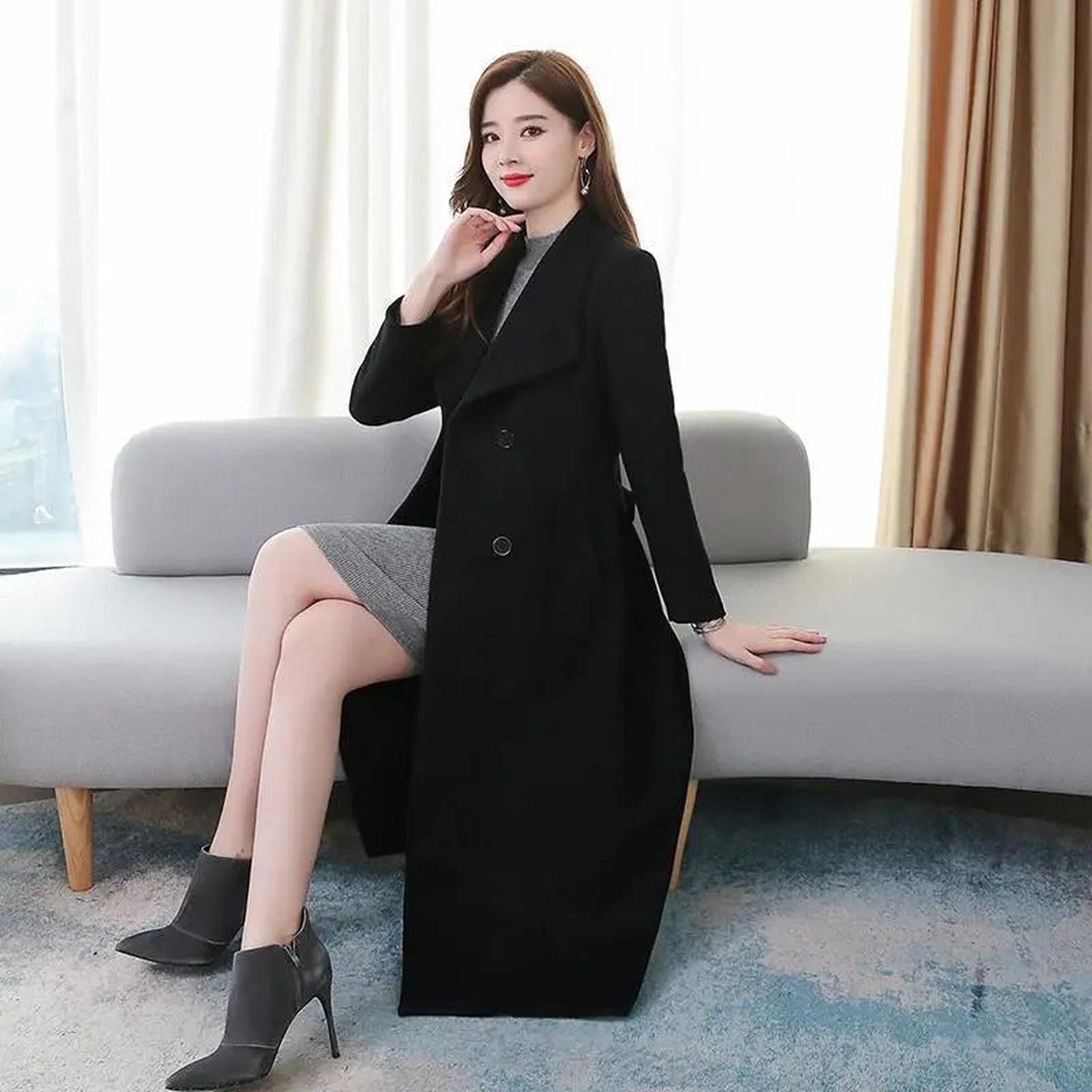 Horizon Essentials | Slim Woolen Polyester Lapel Coat