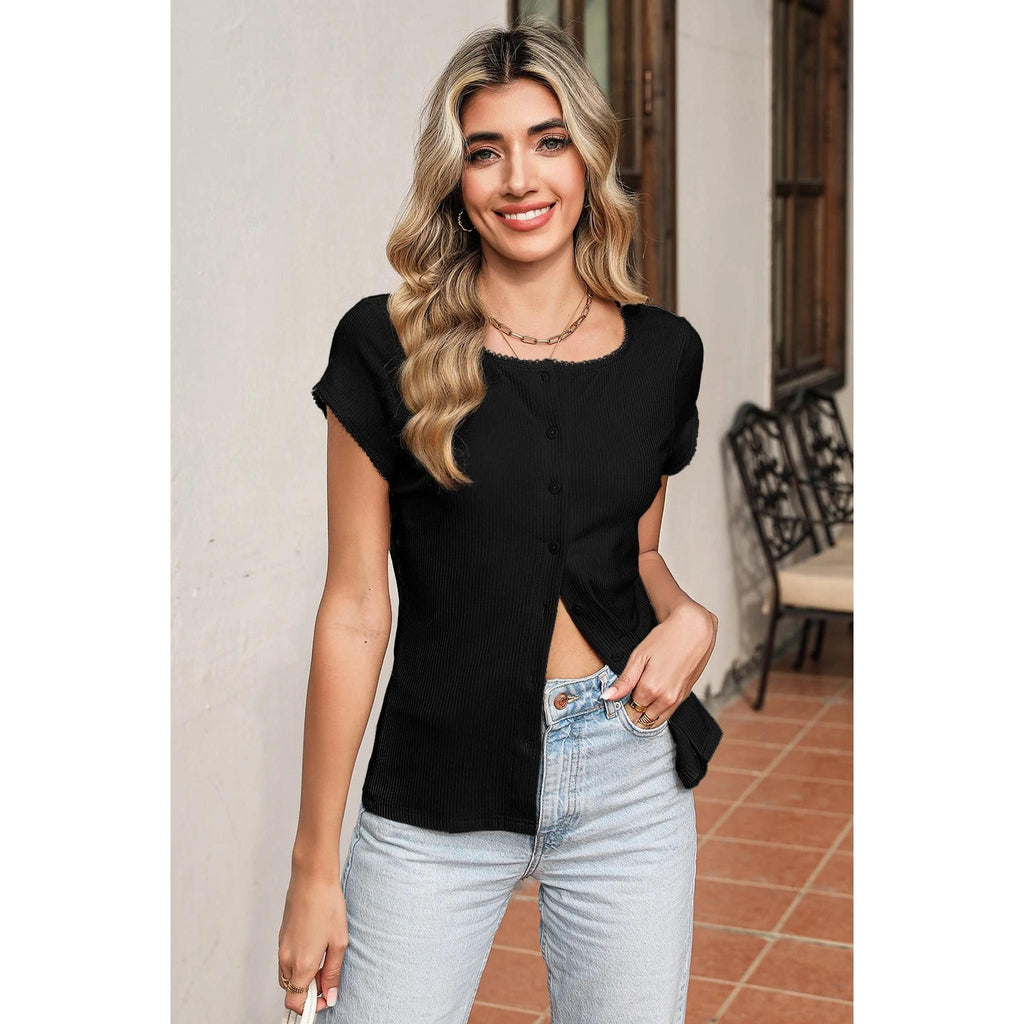 Horizon Essentials | Solid-Color Buttoned Women's Top