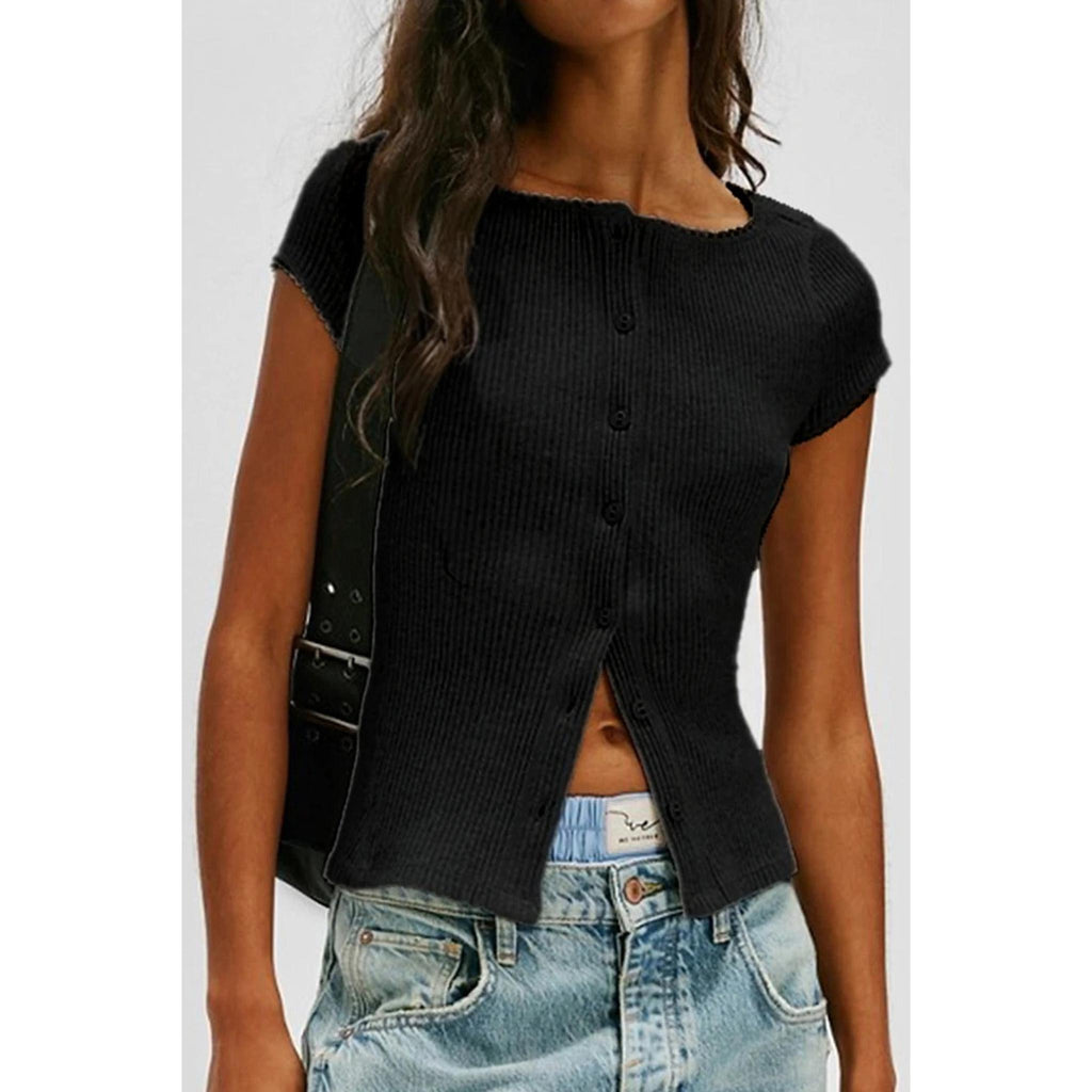 Horizon Essentials | Solid-Color Buttoned Women's Top