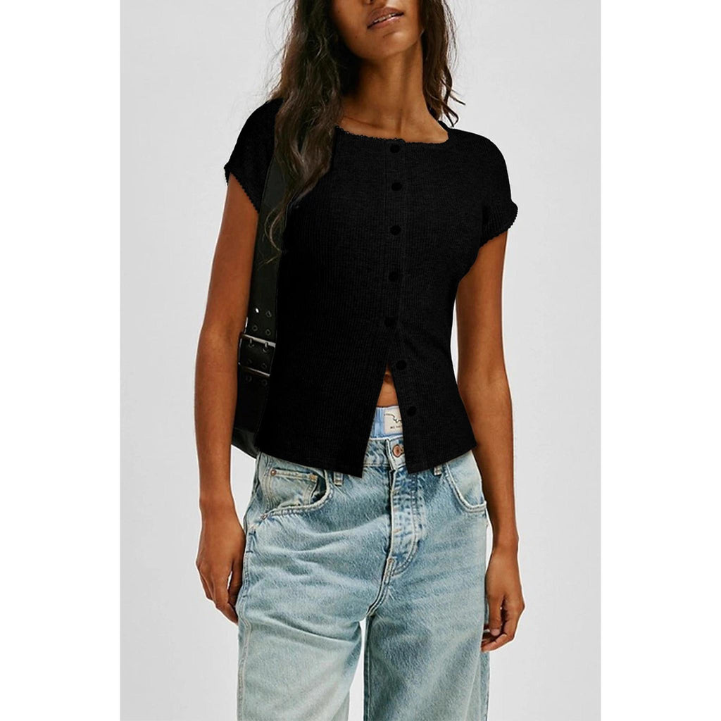 Horizon Essentials | Solid-Color Buttoned Women's Top