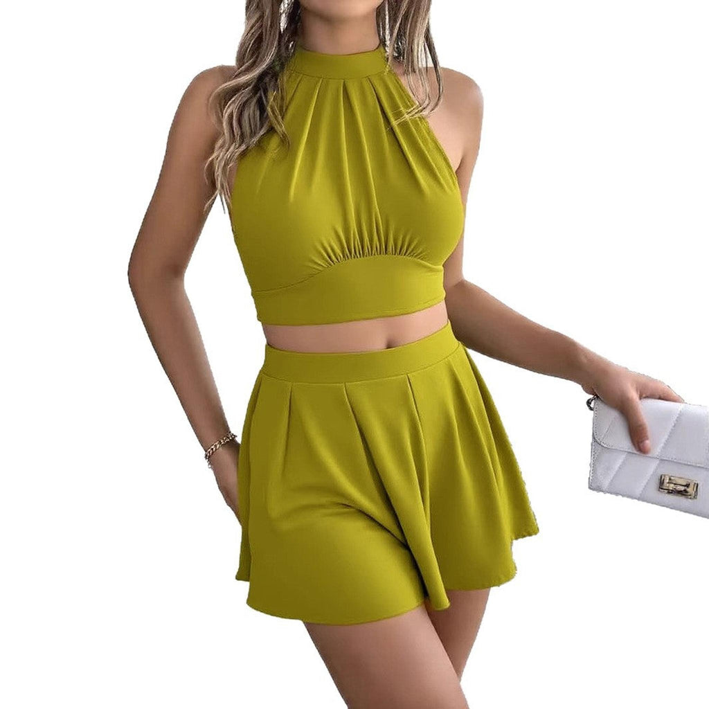 Horizon Essentials | Solid-Color Camisole Halterneck Set