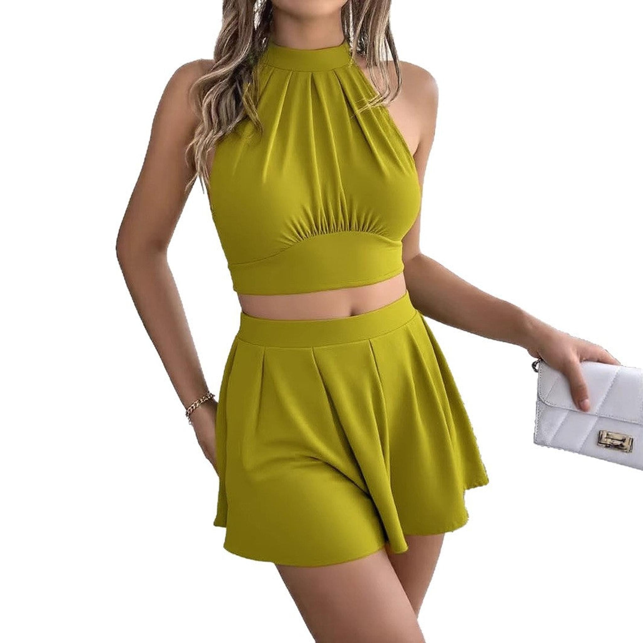 Horizon Essentials | Solid-Color Camisole Halterneck Set