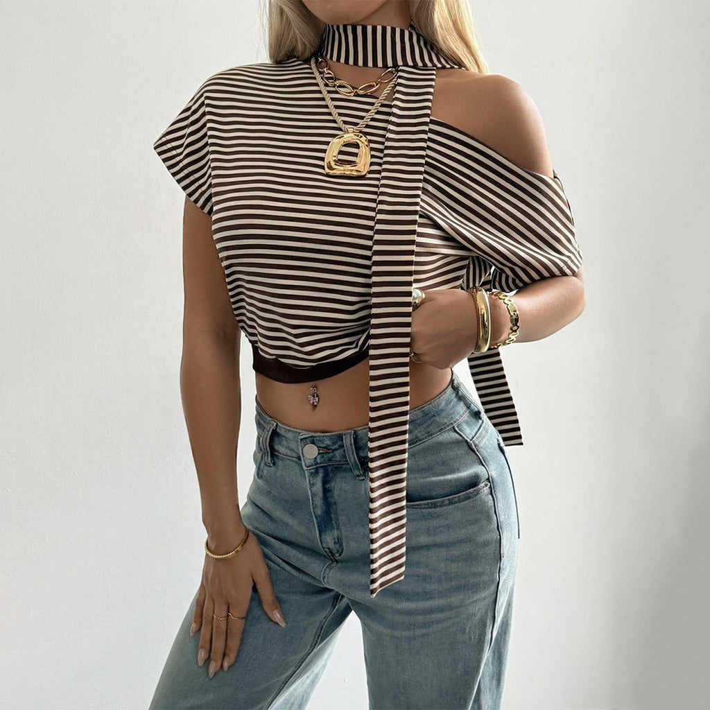 Horizon Essentials | Striped Cold-Shoulder Tie Top Women