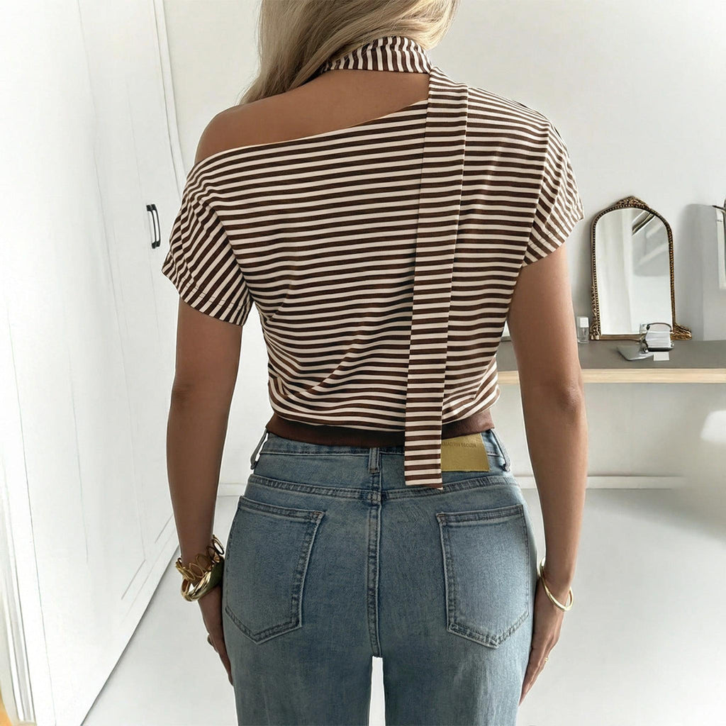 Horizon Essentials | Striped Cold-Shoulder Tie Top Women