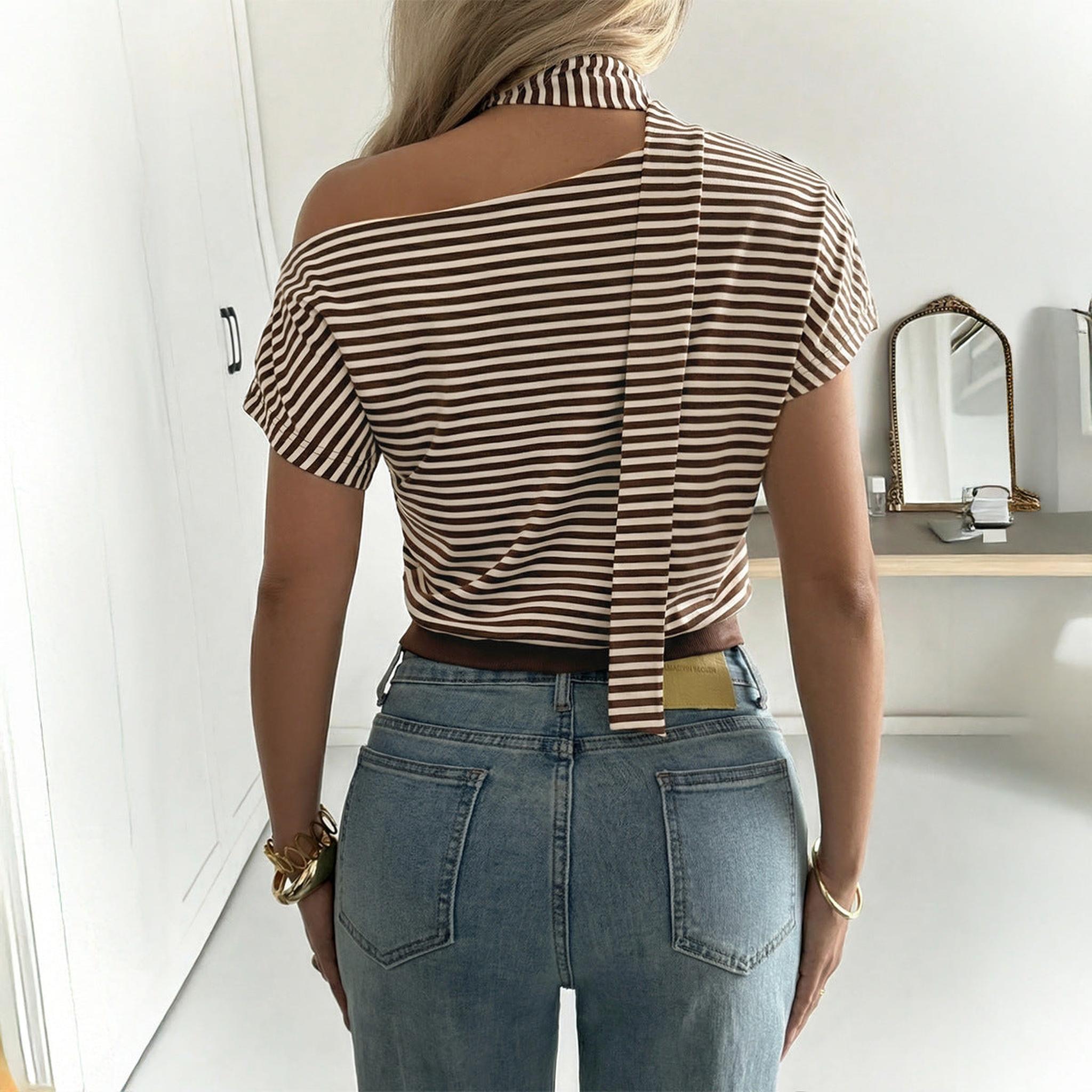 Horizon Essentials | Striped Cold-Shoulder Tie Top Women