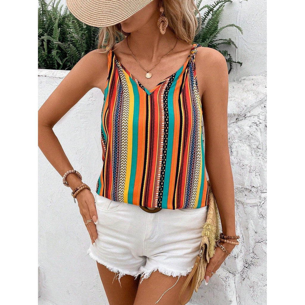 Horizon Essentials | Striped Colorful Sleeveless V-Neck Camisole