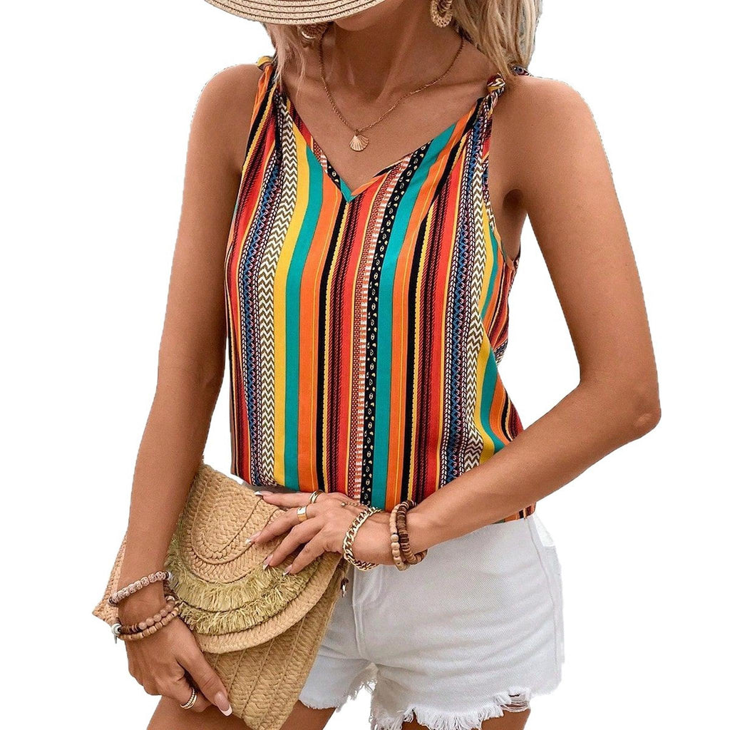 Horizon Essentials | Striped Colorful Sleeveless V-Neck Camisole