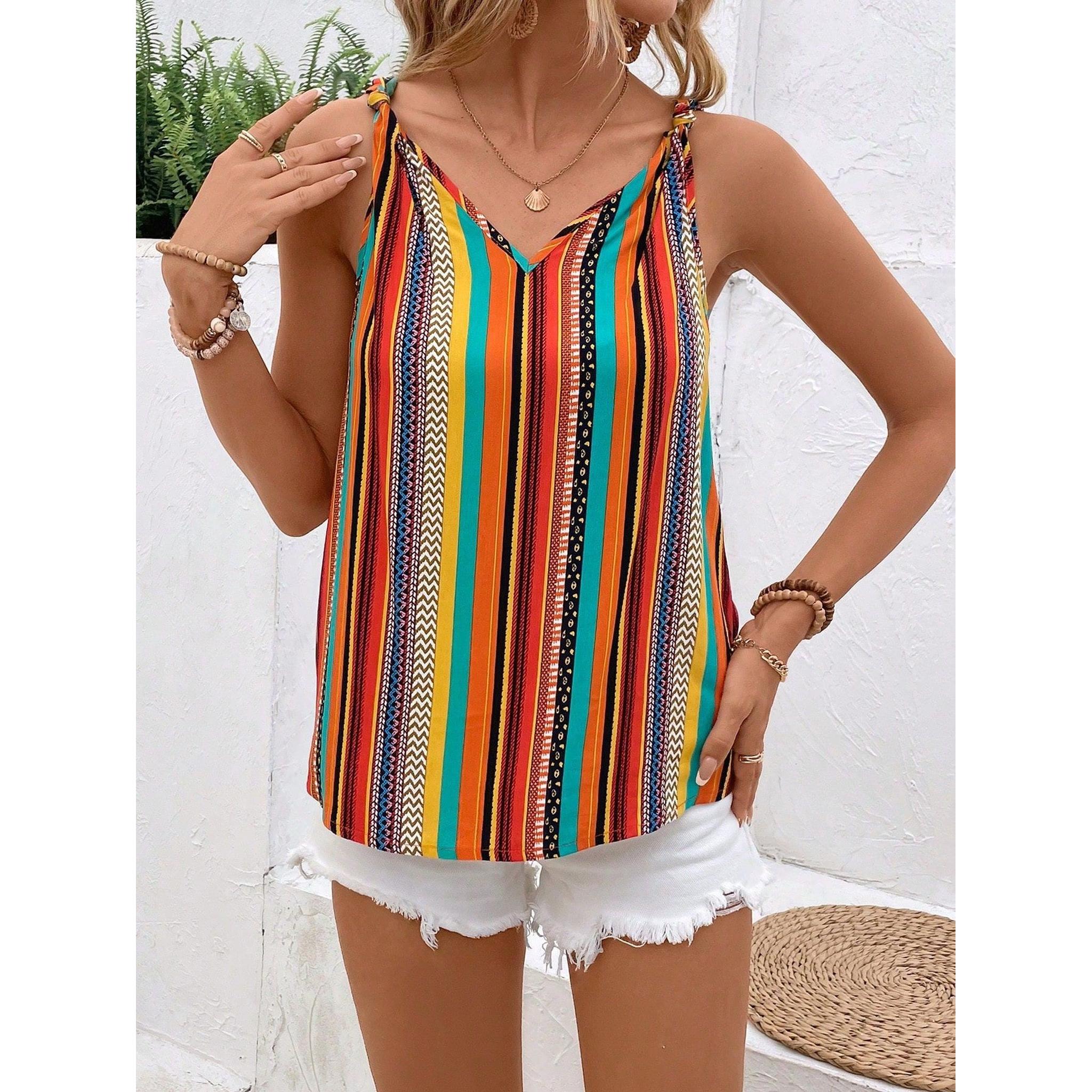 Horizon Essentials | Striped Colorful Sleeveless V-Neck Camisole